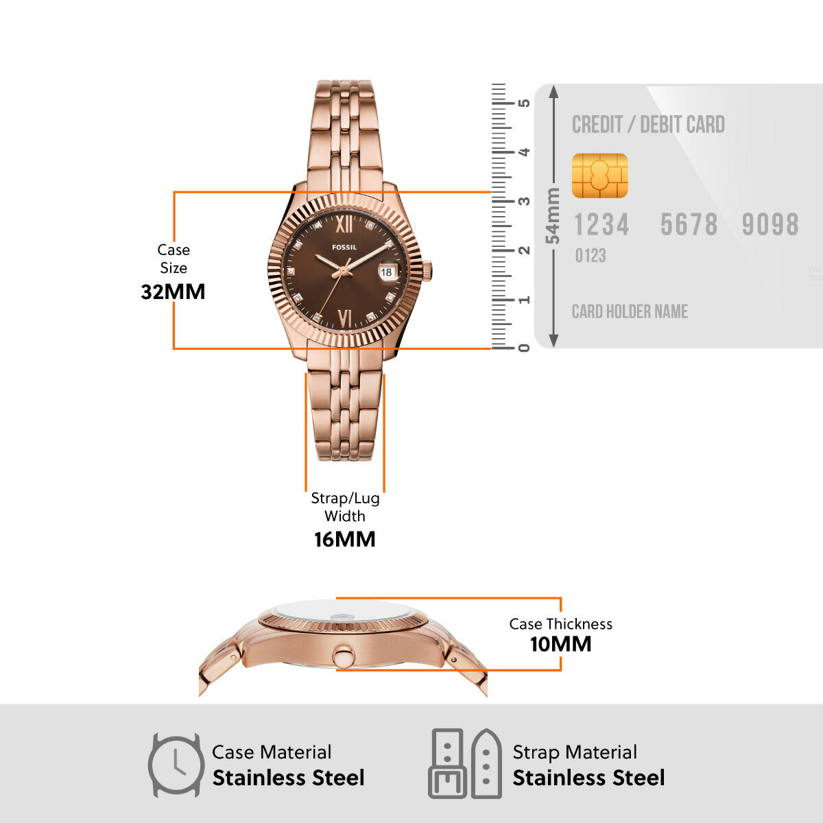 フォッシル FOSSIL 腕時計 レディース SCARLETTE 三針デイト ローズゴールドトーン ステンレススチールウォッチ ES5324