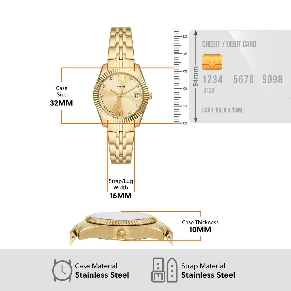 フォッシル FOSSIL 腕時計 レディース SCARLETTE 三針デイト ゴールドトーン ステンレススチールウォッチ ES5338