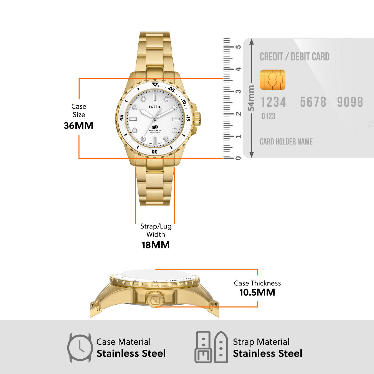 フォッシル FOSSIL 腕時計 レディース ダイバーズウォッチ BLUE DIVE 三針 ゴールドトーン ステンレススチールウォッチ ES5350