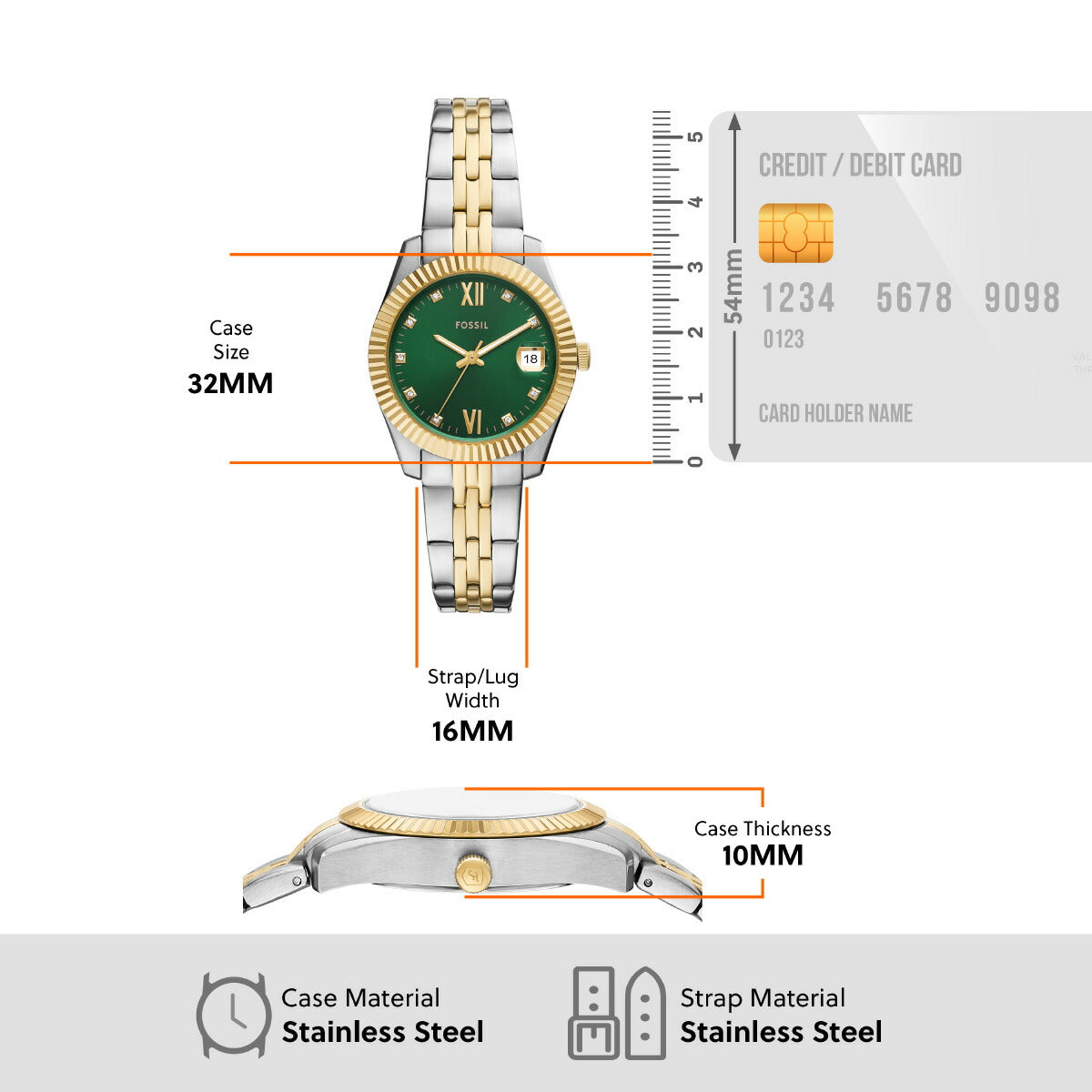フォッシル FOSSIL 腕時計 レディース SCARLETTE 三針デイト ツートーン ステンレススチールウォッチ ES5388