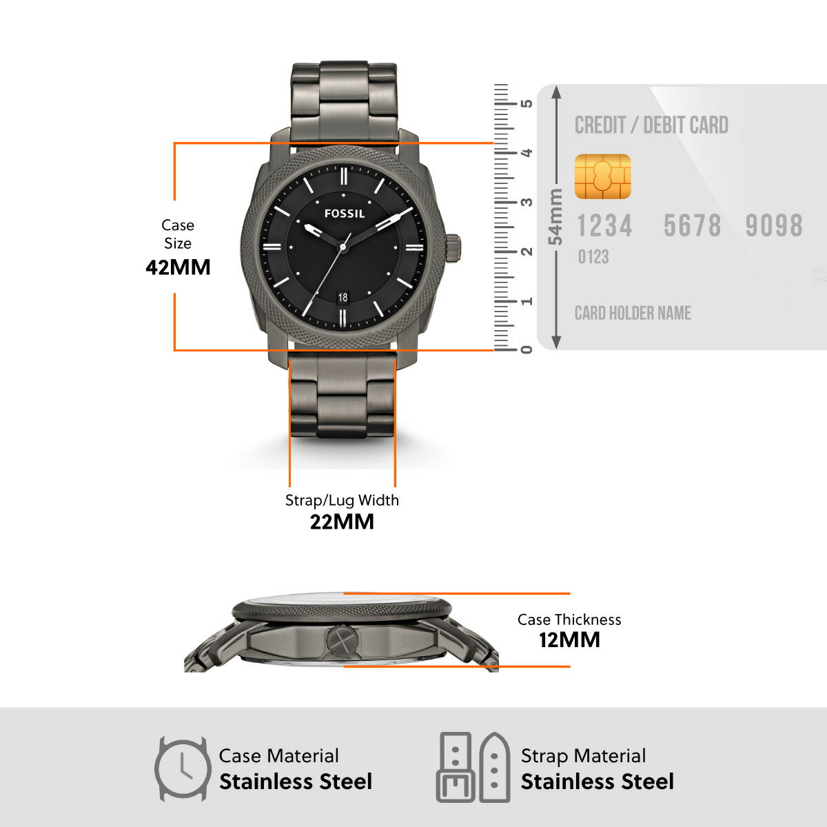 フォッシル FOSSIL 腕時計 メンズ MACHINE スモーク ステンレススチールウォッチ FS4774