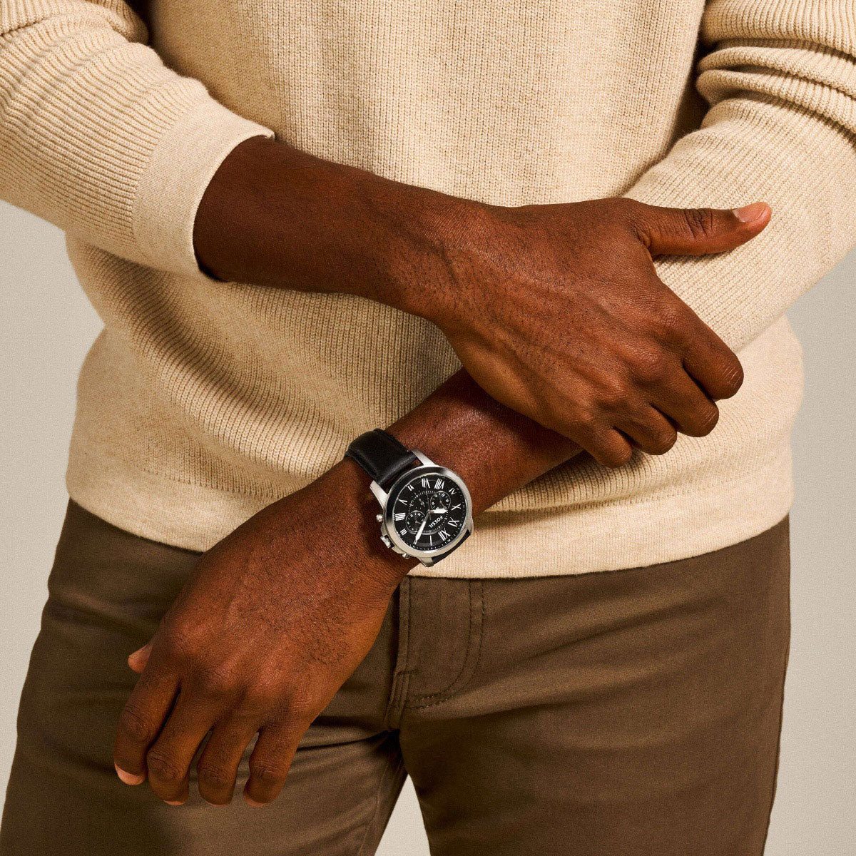 フォッシル FOSSIL 腕時計 メンズ GRANT クロノグラフ ブラック レザーウォッチ FS4812