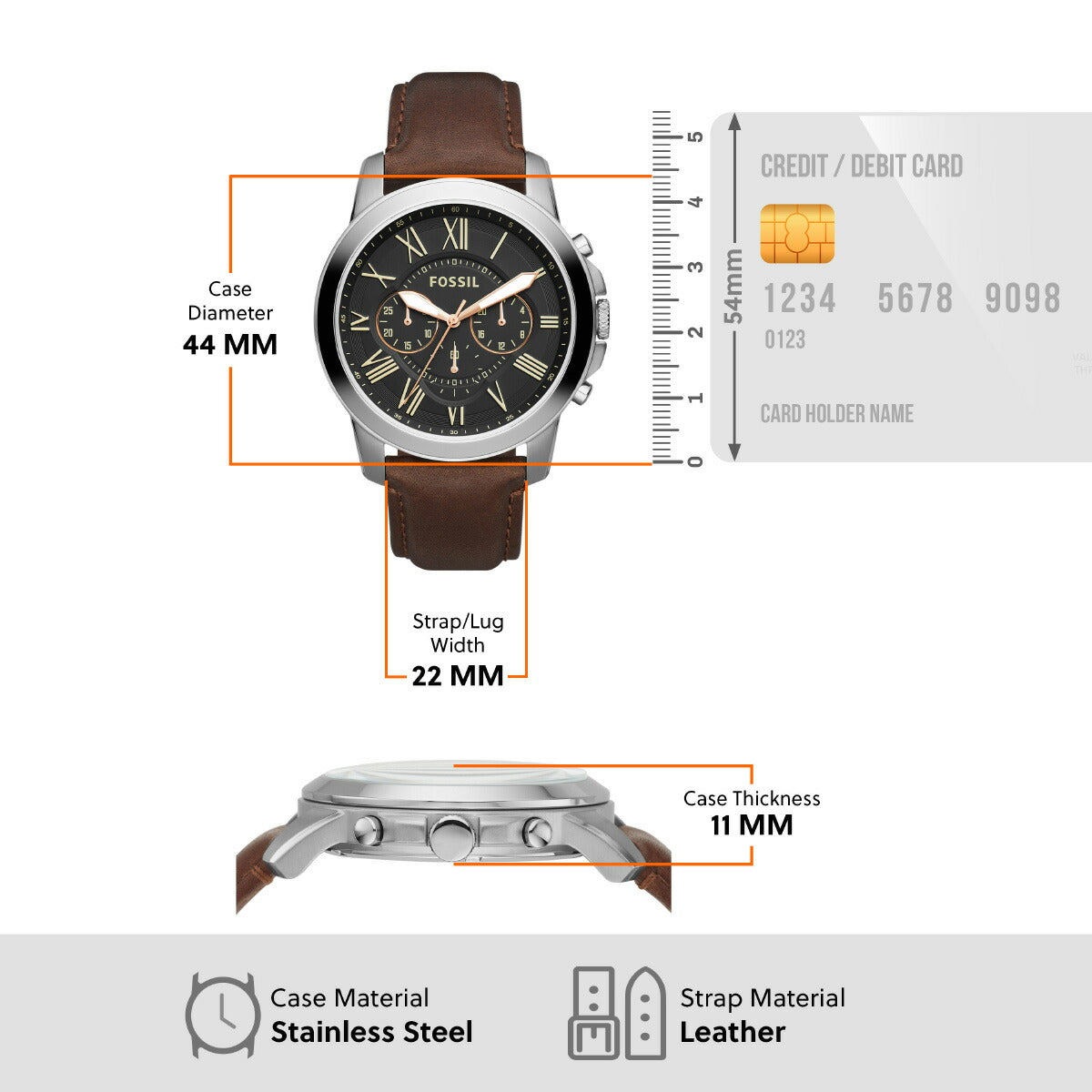 フォッシル FOSSIL 腕時計 メンズ GRANT クロノグラフ ブラウン レザーウォッチ FS4813