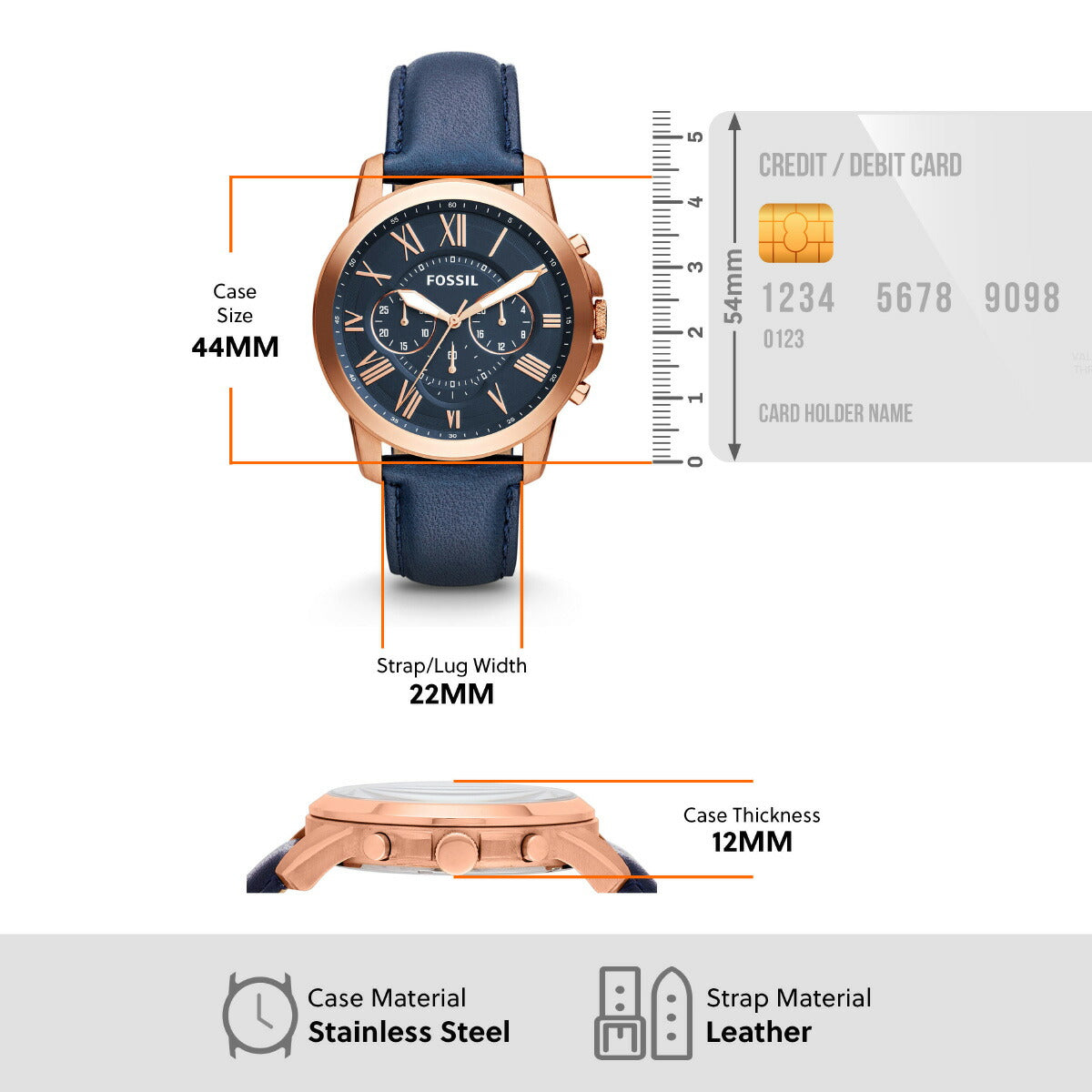 フォッシル FOSSIL 腕時計 メンズ GRANT ネイビーレザー クロノグラフウォッチ FS4835