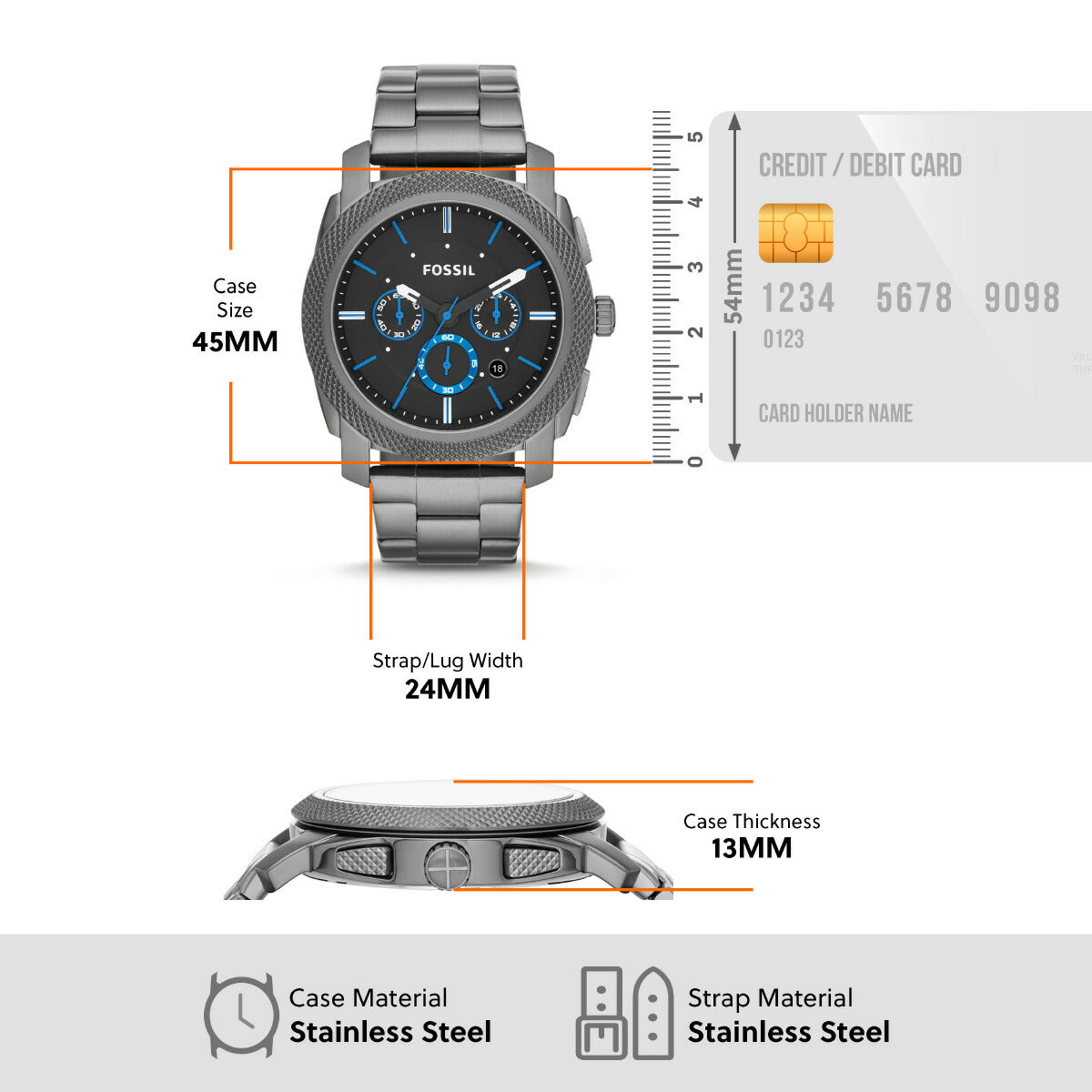フォッシル FOSSIL 腕時計 メンズ MACHINE クロノグラフ スモークステンレススチールウォッチ FS4931