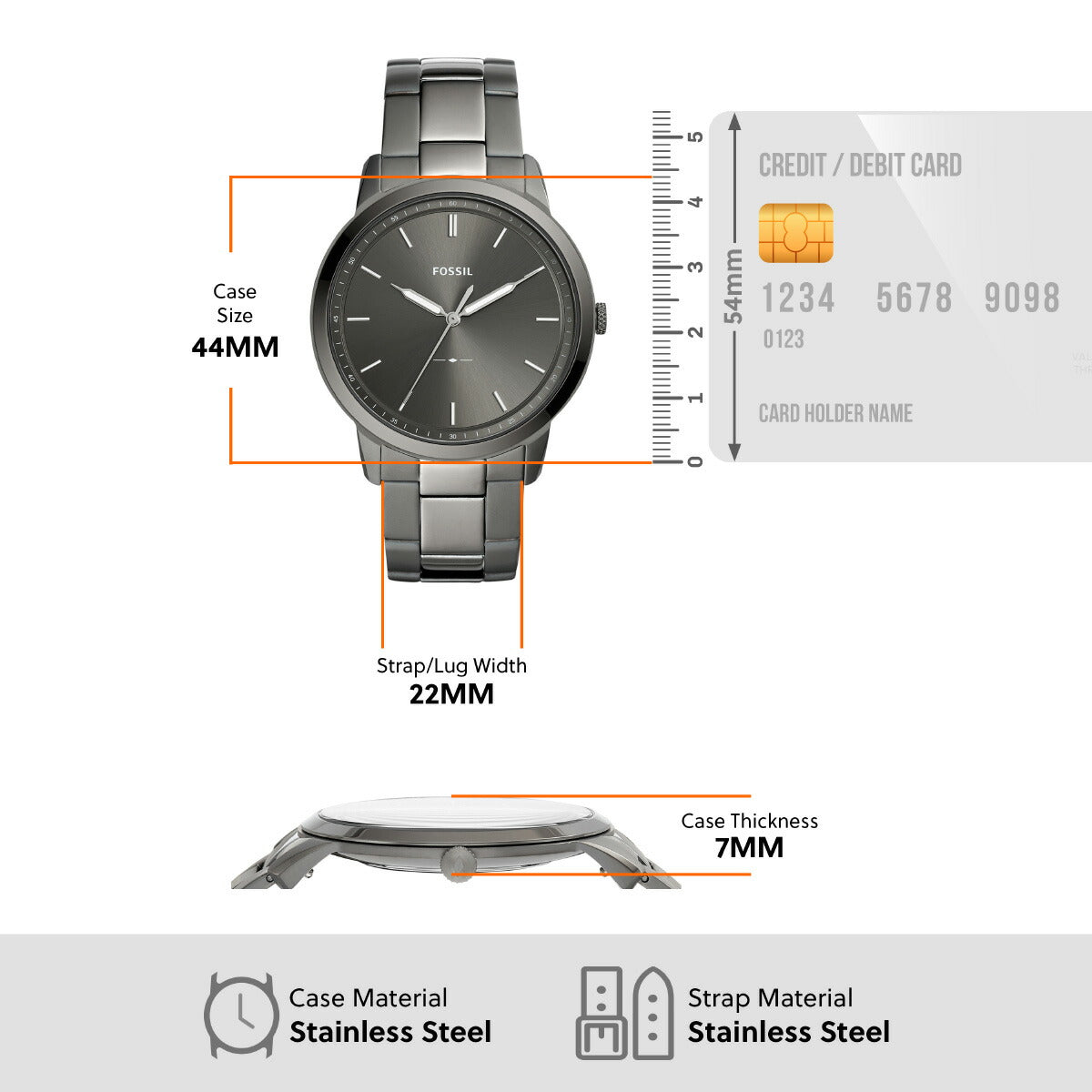 フォッシル FOSSIL 腕時計 メンズ THE MINIMALIST 三針 スモークステンレススチールウォッチ FS5459