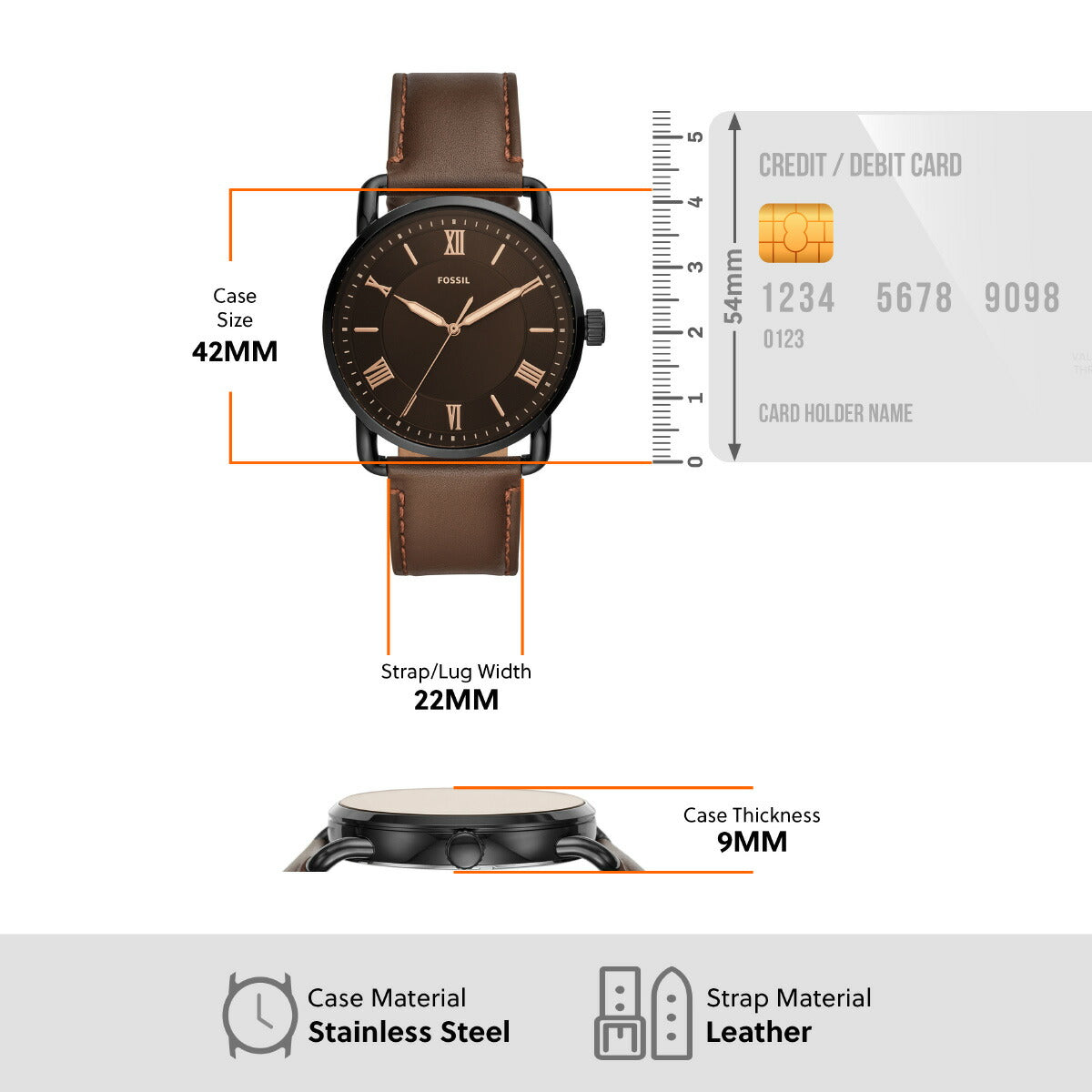 フォッシル FOSSIL 腕時計 メンズ COPELAND 42mm 三針 ブラウンレザーウォッチ FS5666