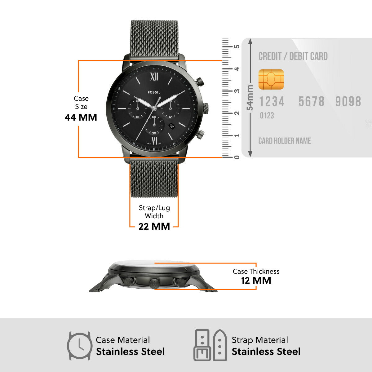 フォッシル FOSSIL 腕時計 メンズ NEUTRA クロノグラフ スモーク ステンレススチールメッシュウォッチ FS5699