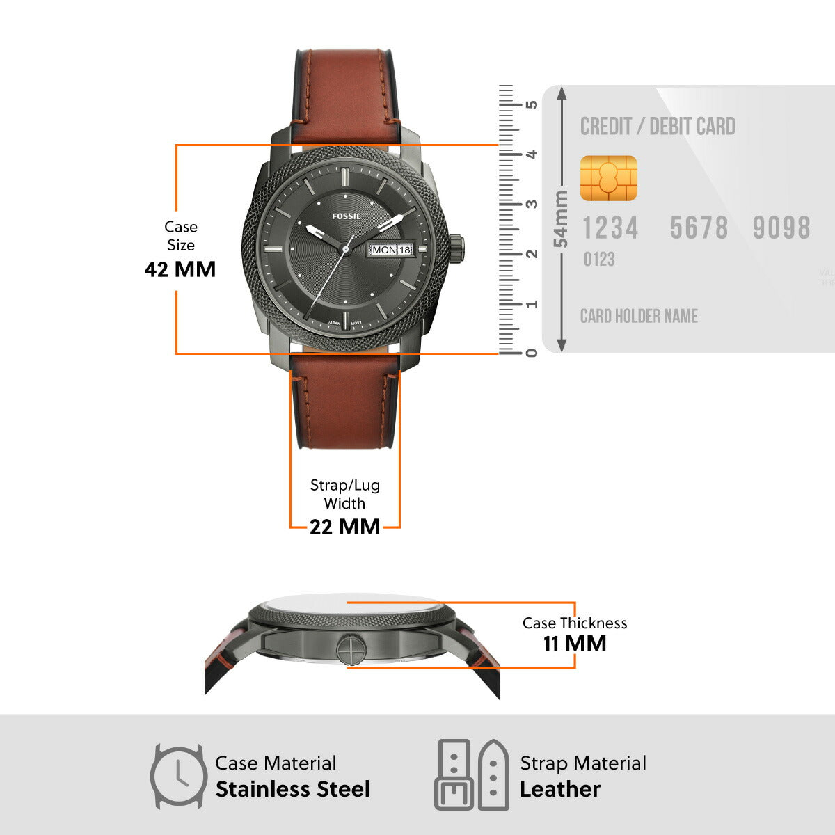 フォッシル FOSSIL 腕時計 メンズ MACHINE 三針デイト ブラウン レザーウォッチ FS5900