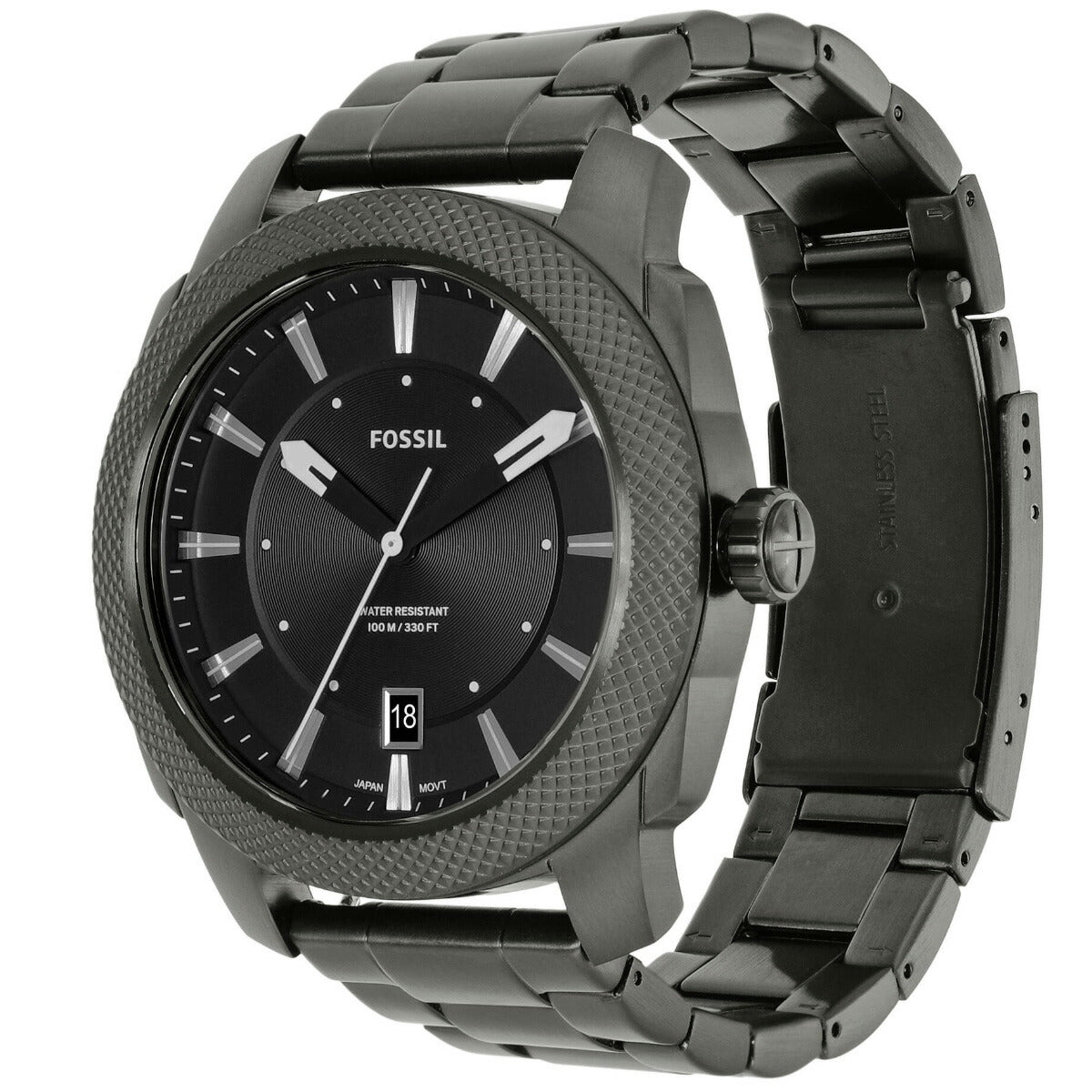 フォッシル FOSSIL 腕時計 メンズ MACHINE 三針デイト スモーク ステンレススチールウォッチ FS5970