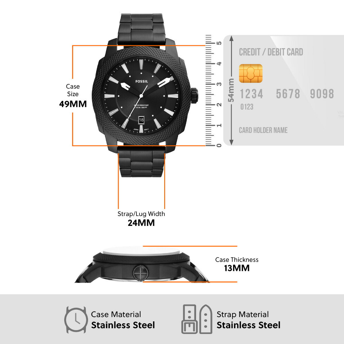 フォッシル FOSSIL 腕時計 メンズ MACHINE 三針デイト ブラック ステンレススチールウォッチ FS5971