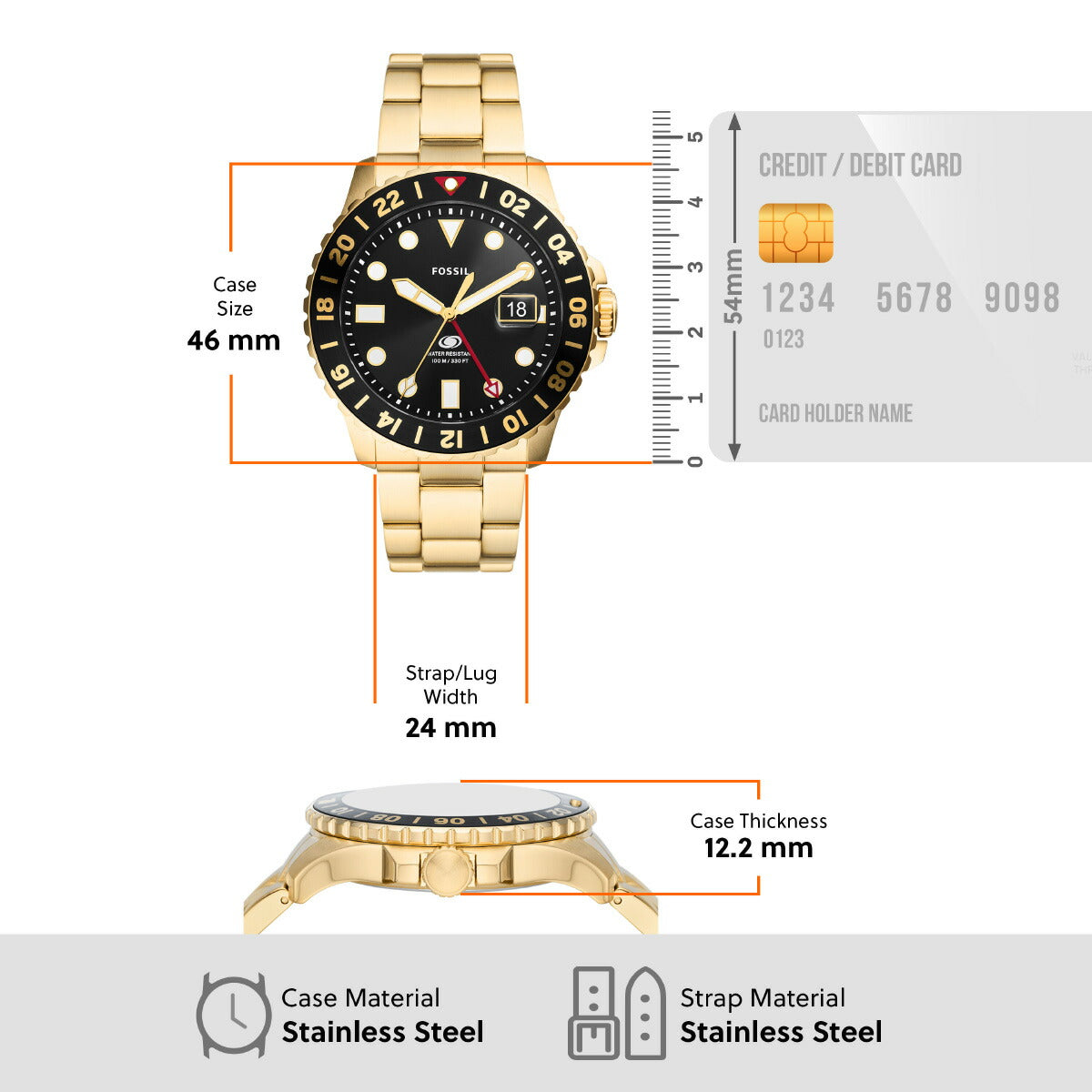 フォッシル FOSSIL 腕時計 メンズ FOSSIL BLUE GMT ゴールドトーン ステンレススチールウォッチ FS5990
