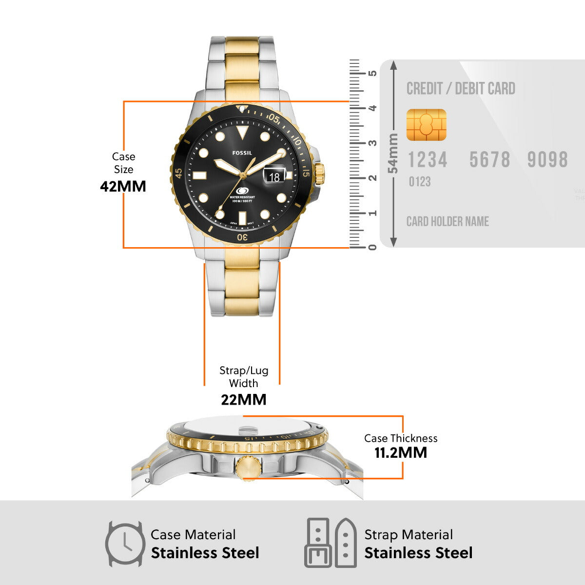 フォッシル FOSSIL 腕時計 メンズ FOSSIL BLUE DIVE 三針デイト ツートーン ステンレススチールウォッチ FS6031
