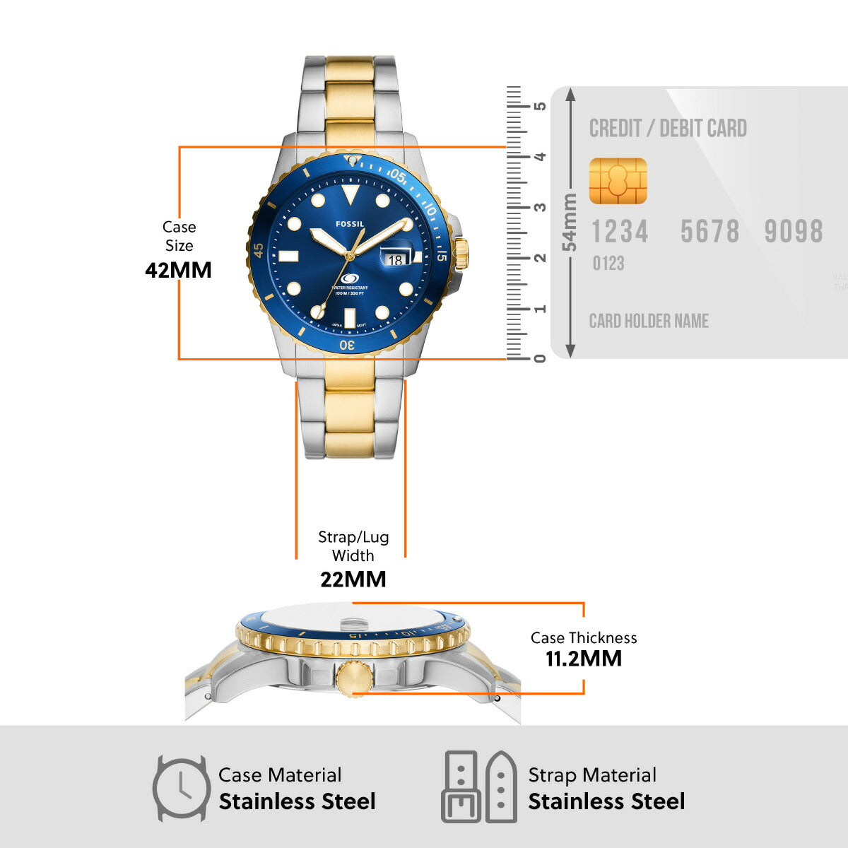 フォッシル FOSSIL 腕時計 メンズ FOSSIL BLUE DIVE 三針デイト ツートーン ステンレススチールウォッチ FS6034