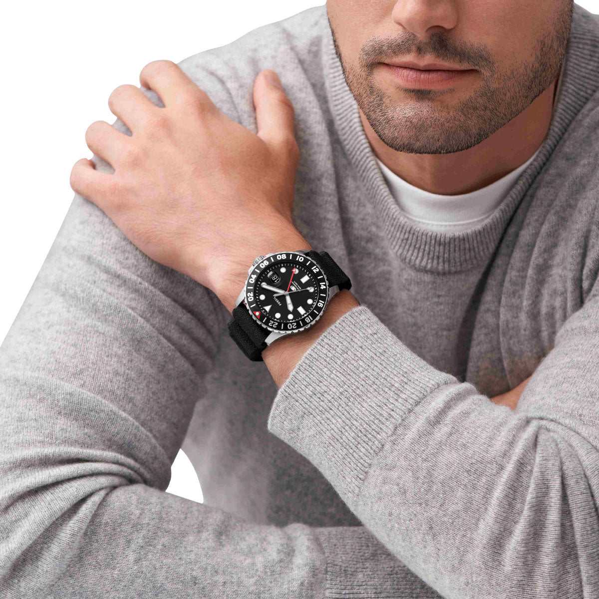 フォッシル FOSSIL 腕時計 メンズ FOSSIL BLUE GMT ブラックシリコンウォッチ FS6036
