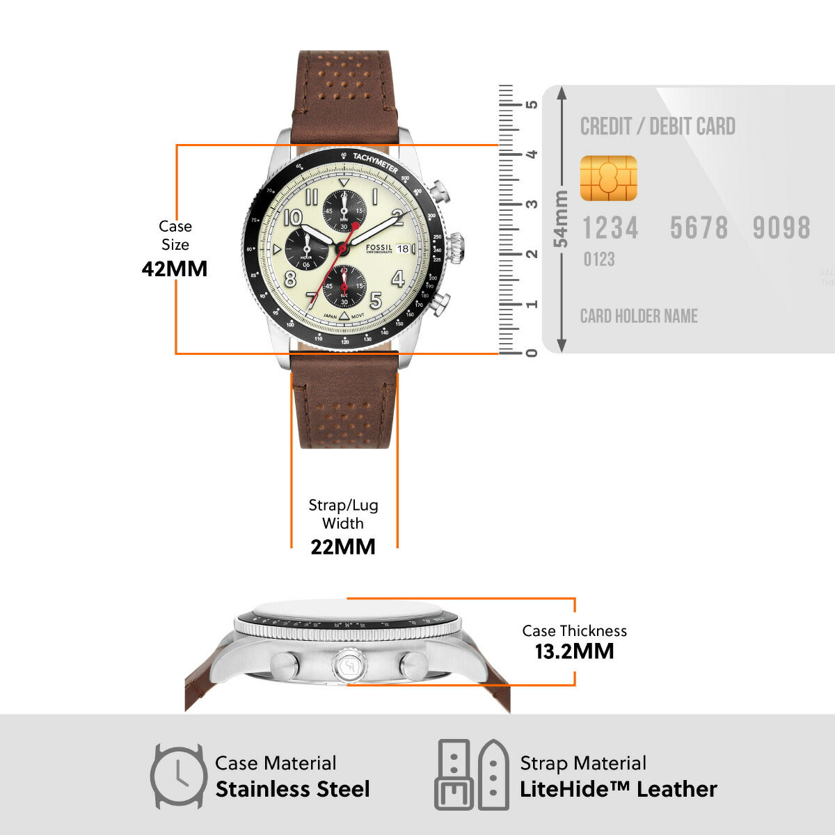 フォッシル FOSSIL 腕時計 メンズ SPORT TOURER クロノグラフ ブラウン レザーウォッチ FS6042