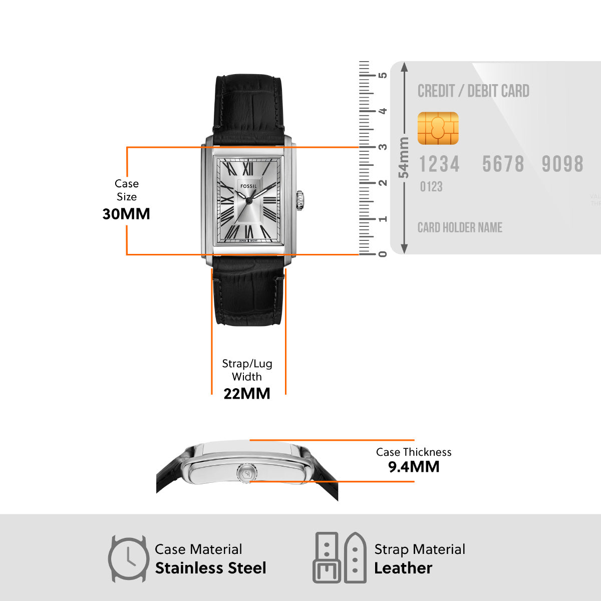 フォッシル FOSSIL 腕時計 メンズ CARRAWAY 三針 ブラック クロコレザーウォッチ FS6078
