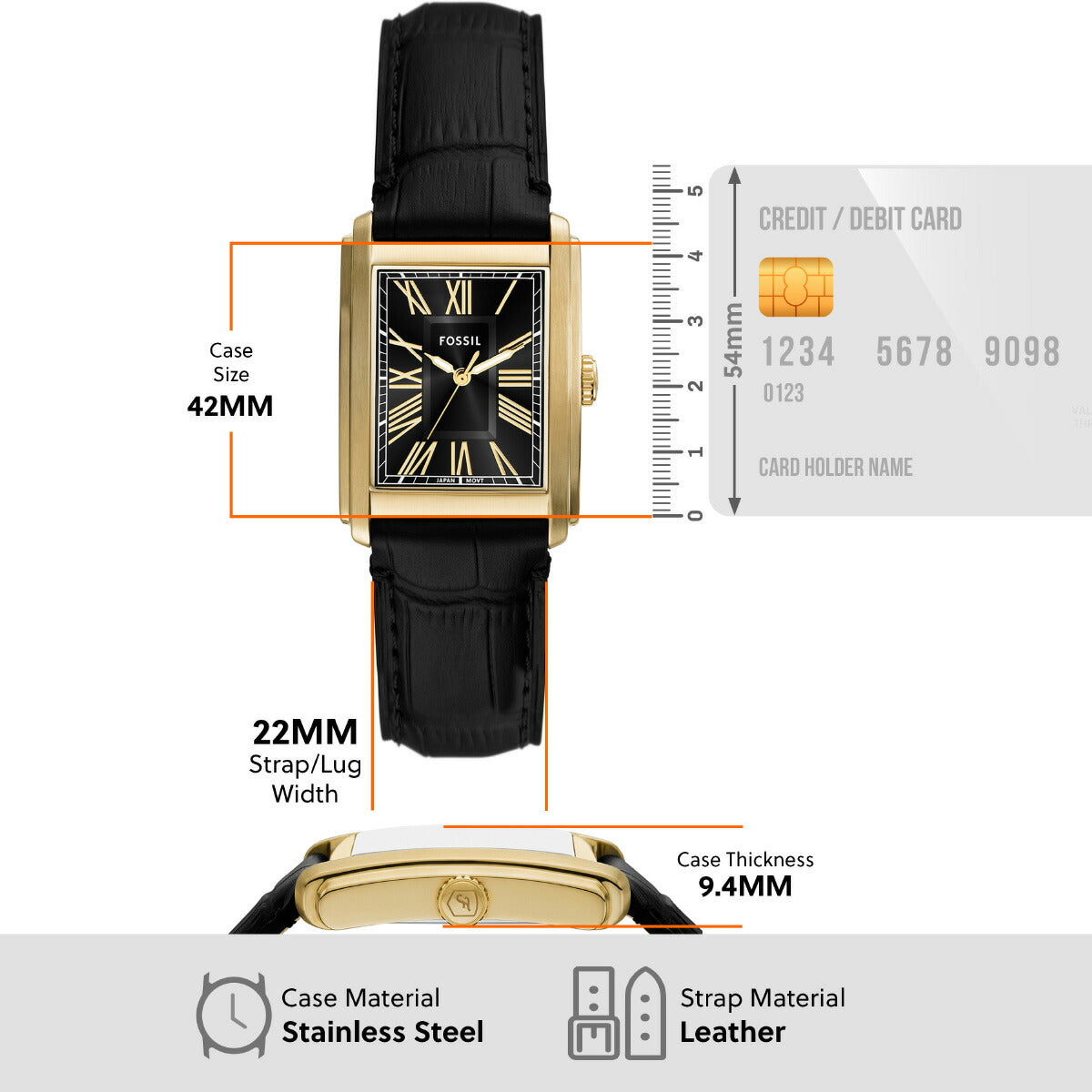 フォッシル FOSSIL 腕時計 メンズ CARRAWAY 三針 ブラック クロコレザーウォッチ FS6091