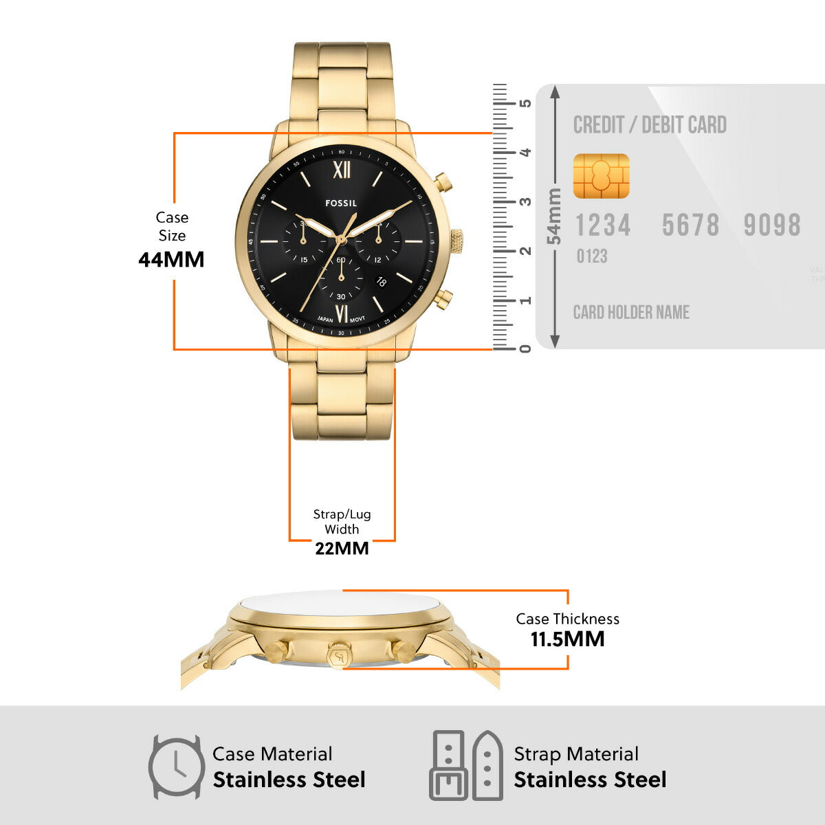 フォッシル FOSSIL 腕時計 メンズ NEUTRA クロノグラフ ゴールドトーン ステンレススチールウォッチ FS6093