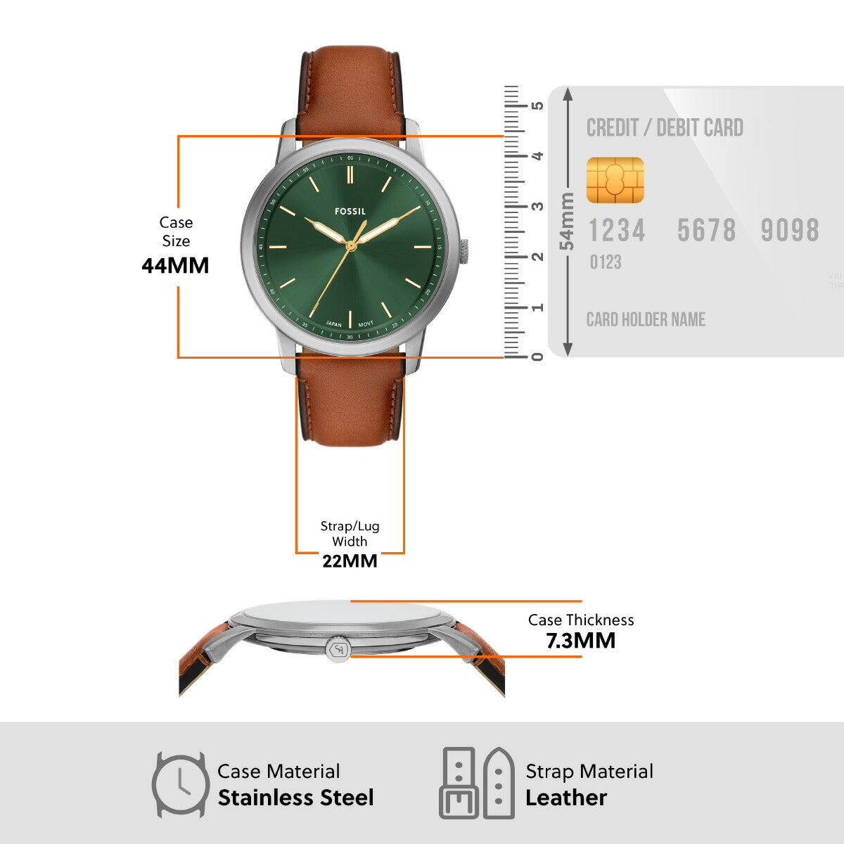 フォッシル FOSSIL 腕時計 メンズ MINIMALIST 三針 ブラウンレザーウォッチ FS6094