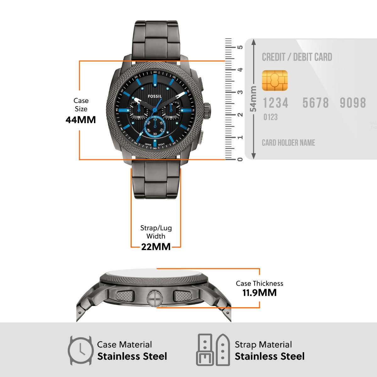 フォッシル FOSSIL 腕時計 メンズ MACHINE クロノグラフ ガンメタル ステンレススチールウォッチ FS6098【2025 新作】