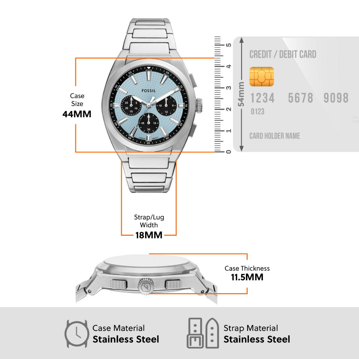 フォッシル FOSSIL 腕時計 メンズ EVERETT クロノグラフ ステンレススチールウォッチ FS6105