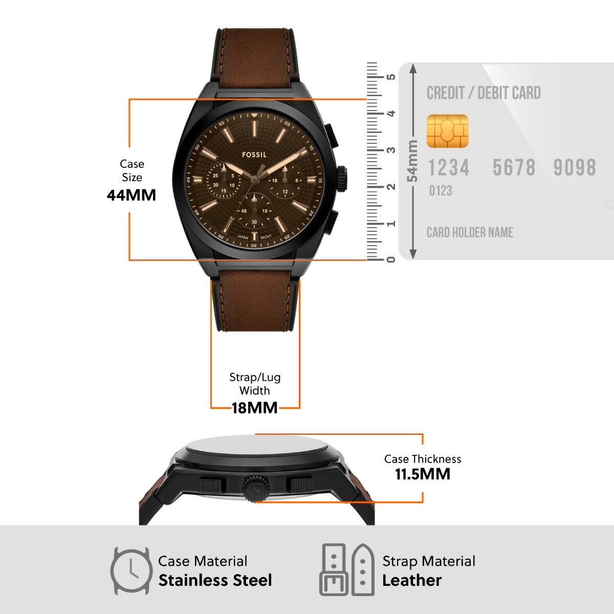 フォッシル FOSSIL 腕時計 メンズ EVERETT クロノグラフ ブラック ステンレススチールウォッチ FS6108