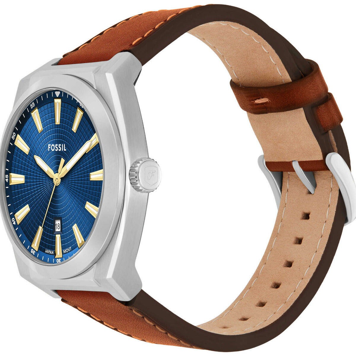 フォッシル FOSSIL 腕時計 メンズ EVERETT 三針デイト ブラウン レザーウォッチ FS6115【2025 新作】