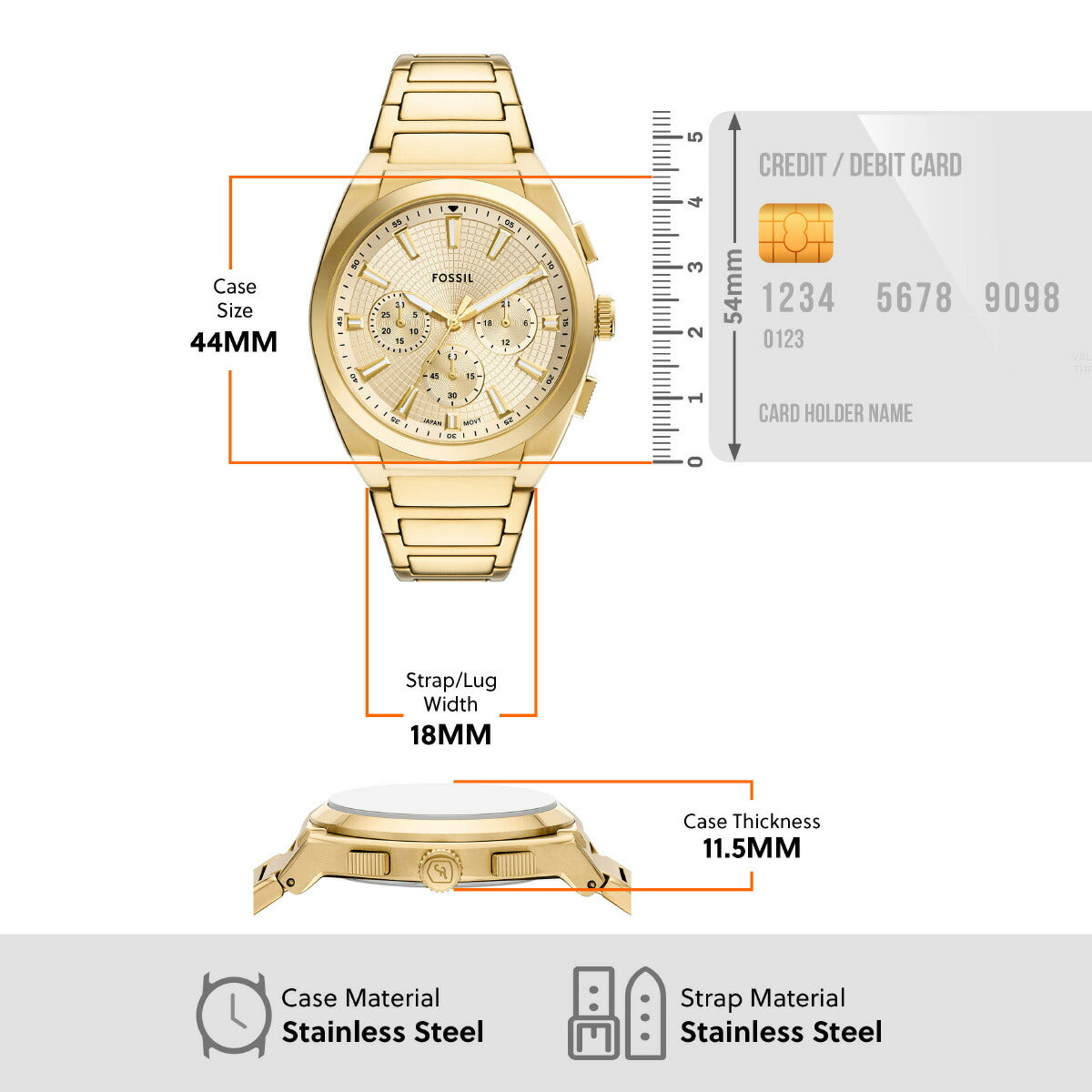 フォッシル FOSSIL 腕時計 メンズ EVERETT クロノグラフ ゴールドトーン ステンレススチールウォッチ FS6119【2025 新作】
