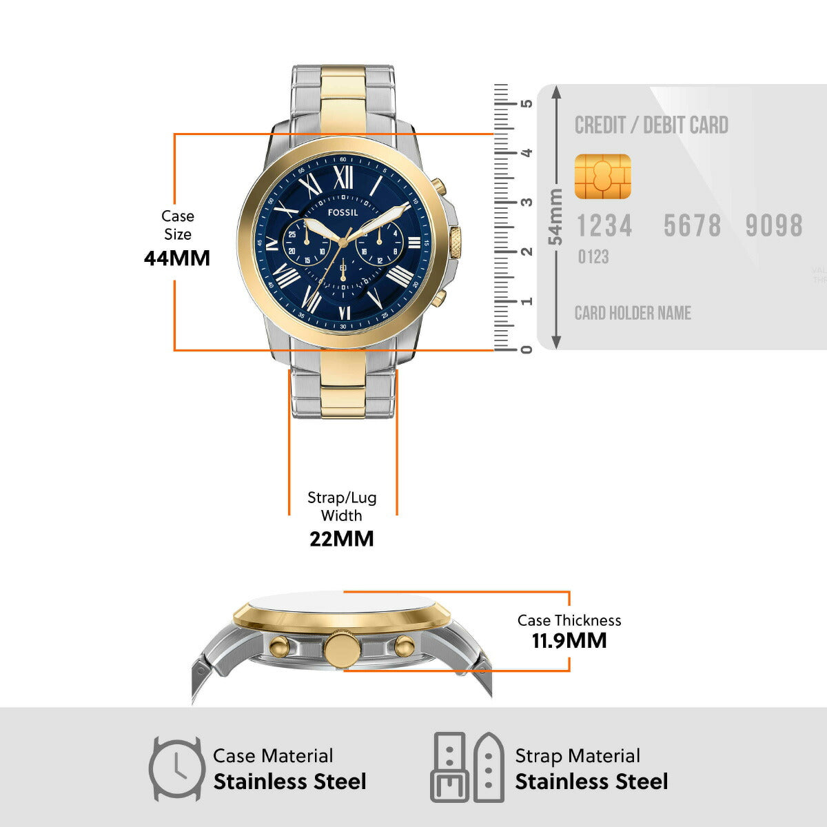 フォッシル FOSSIL 腕時計 メンズ GRANT クロノグラフ ツートーン ステンレススチールウォッチ FS6132【2025 新作】