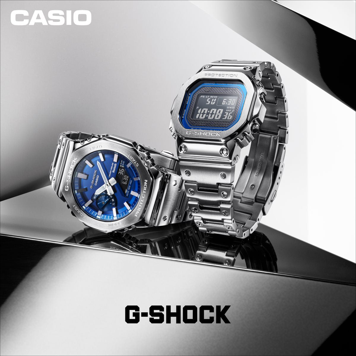 G-SHOCK カシオ Gショック CASIO GM-B2100AD-2AJF タフソーラー フルメタル シルバー メタリックブルー 腕時計 メンズ スマートフォンリンク【2024 新作】