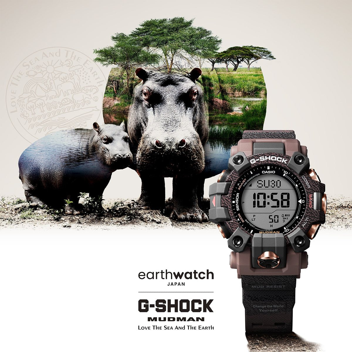 G-SHOCK 電波 ソーラー 電波時計 カシオ Gショック マッドマン MUDMAN CASIO 腕時計 MASTER OF G GW-9502KJ-8JR カバ Love The Sea And The Earth【2025 新作】