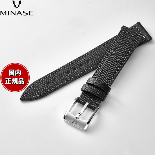 ミナセ MINASE 腕時計 替えバンド ベルト ストラップ メンズ MASTER CRAFT J3 マスタークラフト J3 型押し牛革 ワンタッチストラップ(美錠付) ブラック J3-NBK18-01【2026 新作】