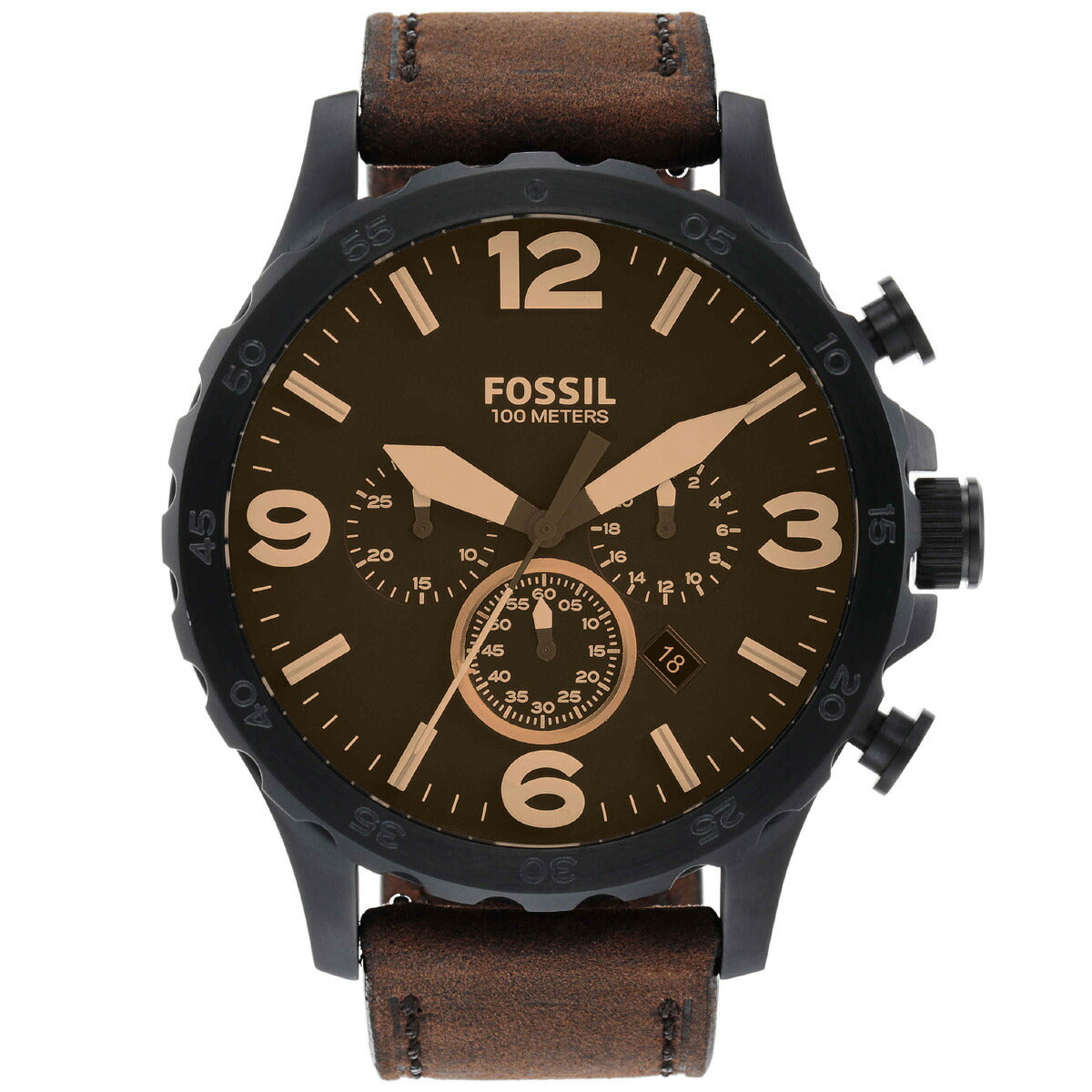 フォッシル FOSSIL 腕時計 メンズ NATE クロノグラフ ブラウンレザーウォッチ JR1487