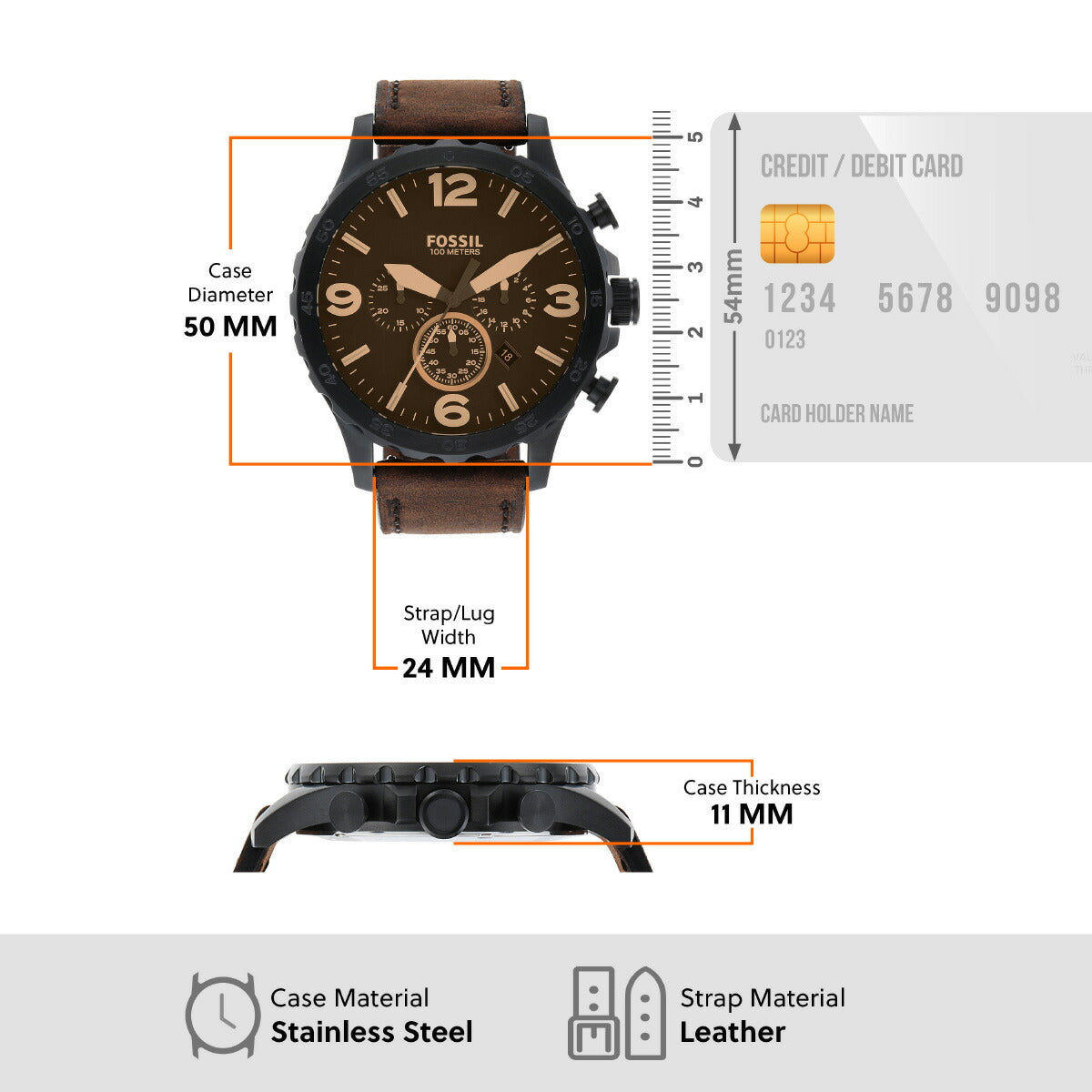 フォッシル FOSSIL 腕時計 メンズ NATE クロノグラフ ブラウンレザーウォッチ JR1487