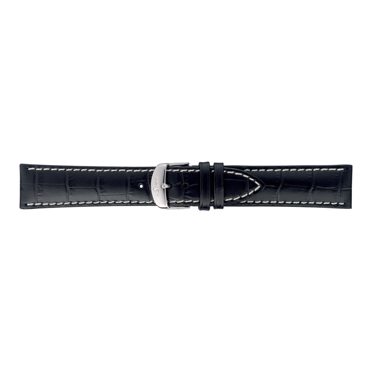 Sinn ジン 純正 替えバンド ベルト 型押しカウレザーストラップ ブラック ホワイトステッチ ステンレススチールバックル付き ポリッシュ尾錠 20mm