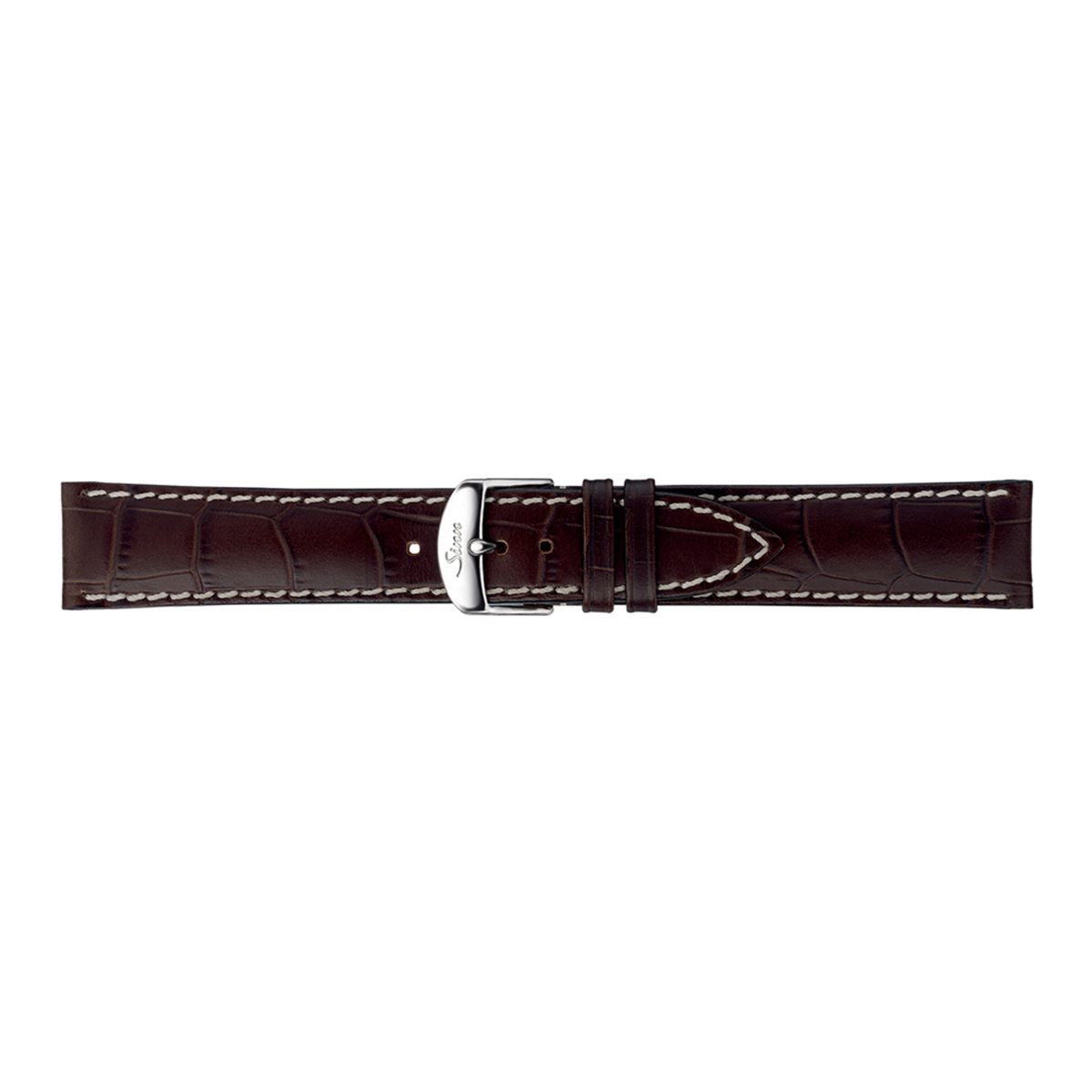 Sinn ジン 純正 替えバンド ベルト 型押しカウレザーストラップ ブラウン ホワイトステッチ ステンレススチールバックル付き サテン尾錠 22mm