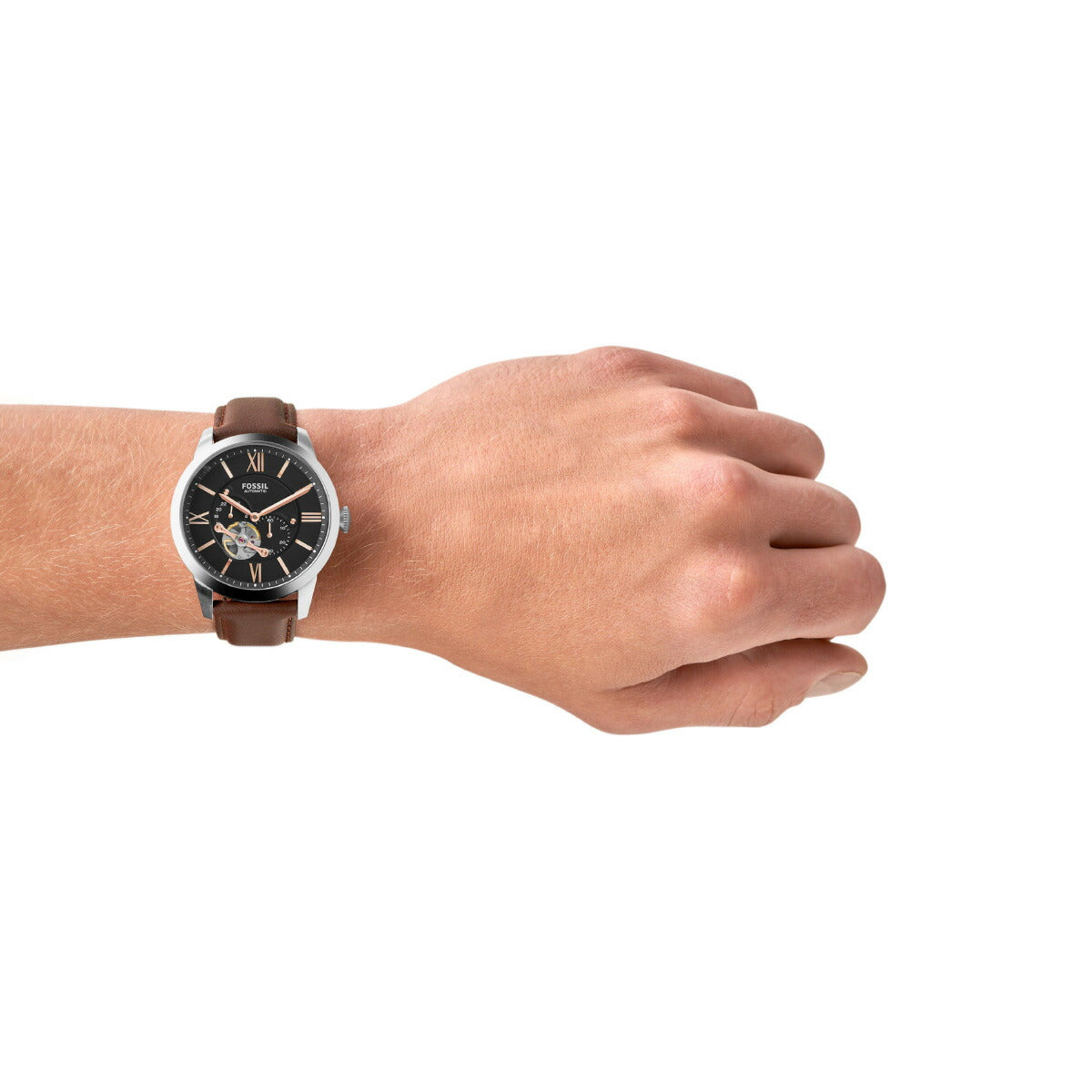 フォッシル FOSSIL 腕時計 メンズ 自動巻き マルチファンクション TOWNSMAN オートマティック ブラウンレザーウォッチ ME3061