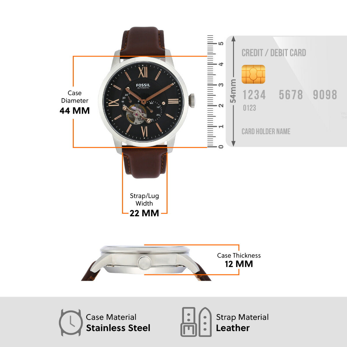 フォッシル FOSSIL 腕時計 メンズ 自動巻き マルチファンクション TOWNSMAN オートマティック ブラウンレザーウォッチ ME3061