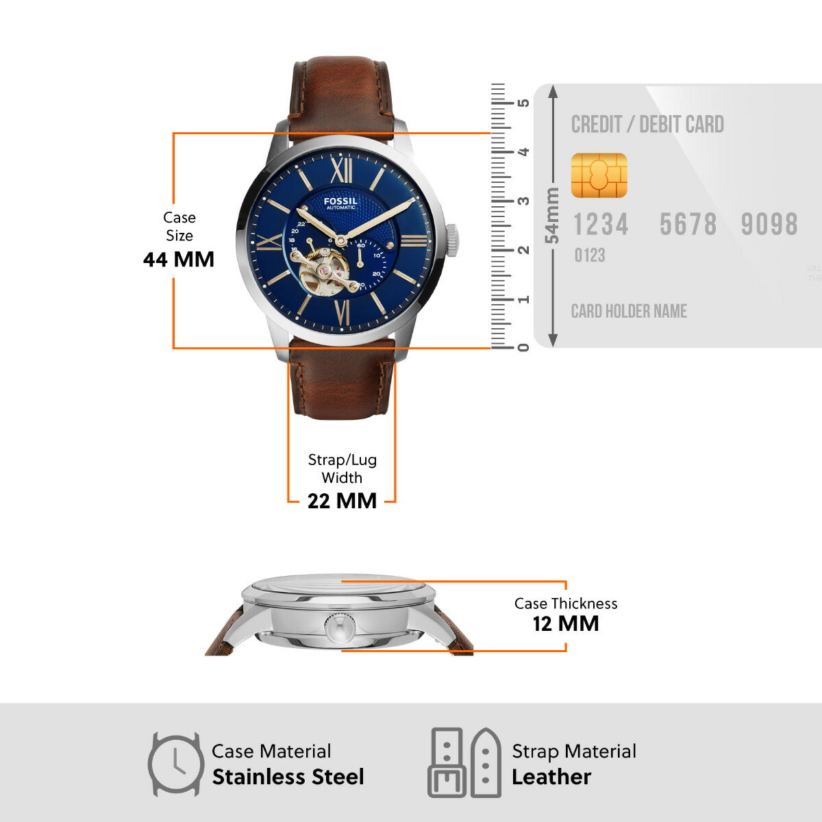 フォッシル FOSSIL 腕時計 メンズ 自動巻き マルチファンクション TOWNSMAN オートマティック ブラウン レザーウォッチ ME3110