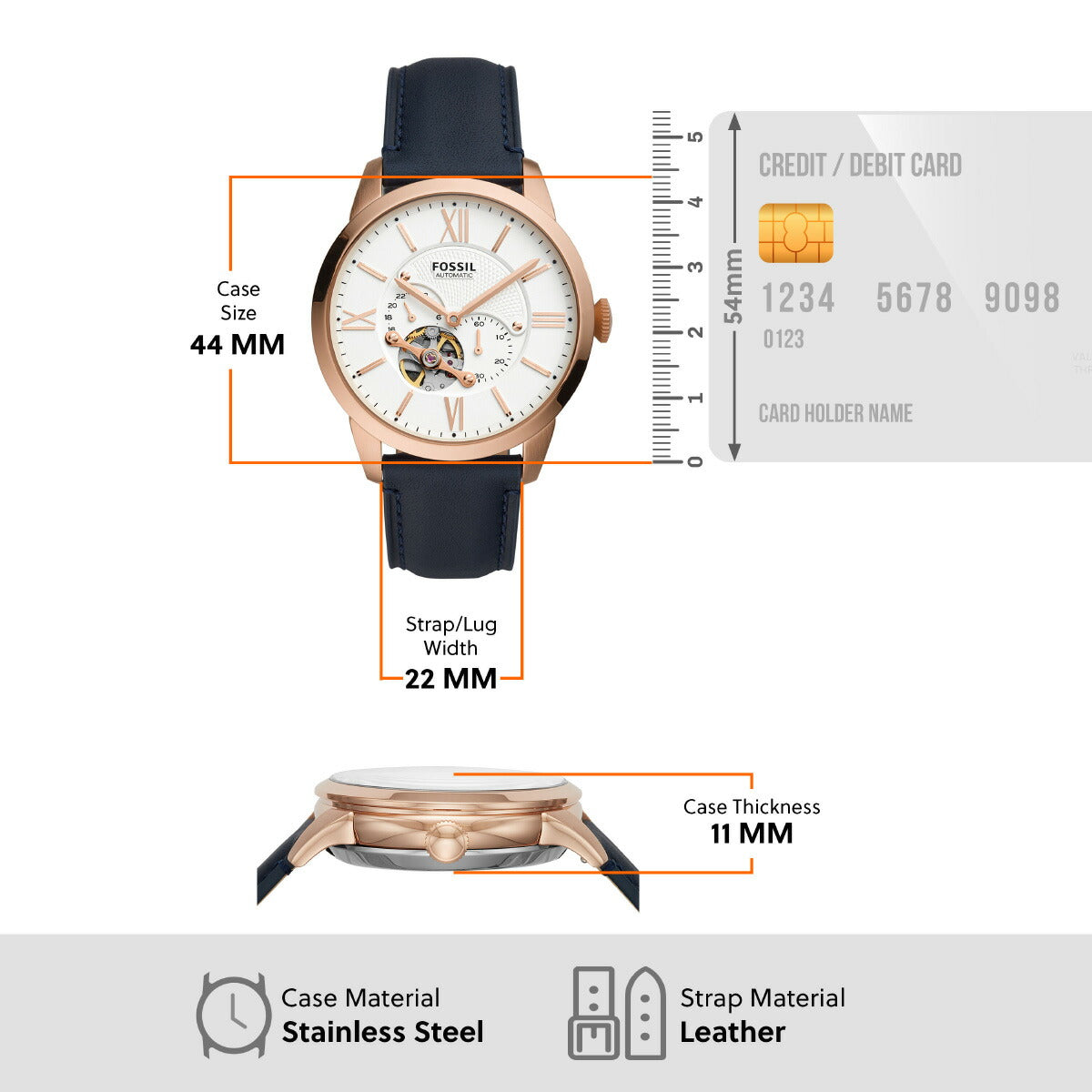 フォッシル FOSSIL 腕時計 メンズ 自動巻き マルチファンクション TOWNSMAN オートマティック ネイビーレザーウォッチ ME3171
