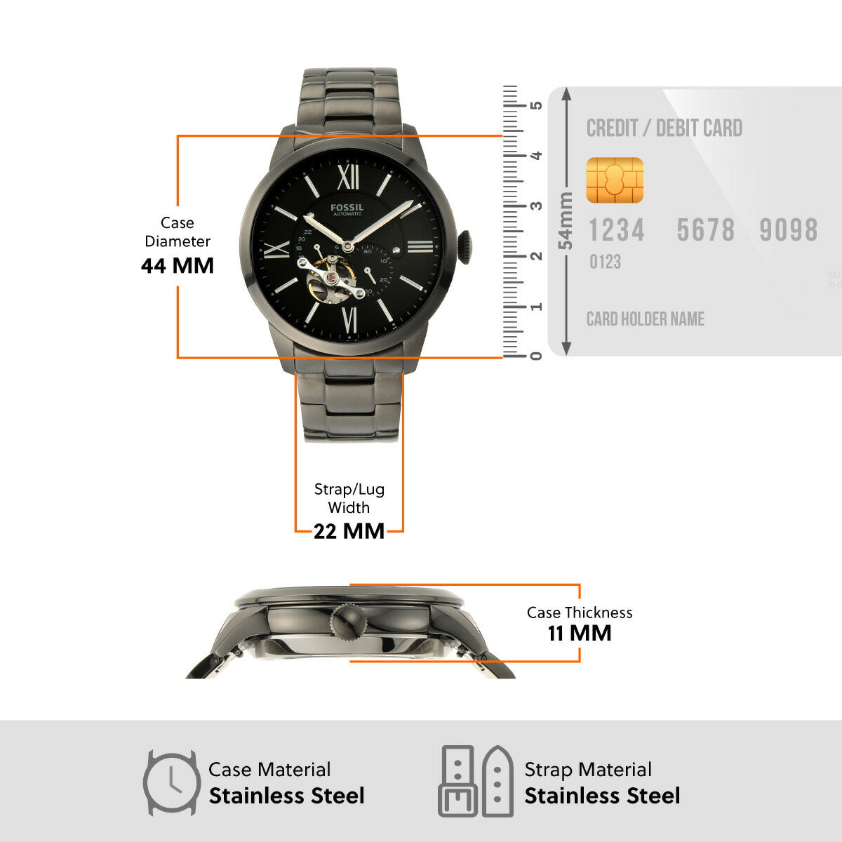 フォッシル FOSSIL 腕時計 メンズ 自動巻き マルチファンクション TOWNSMAN オートマティック スモークステンレススチールウォッチ ME3172