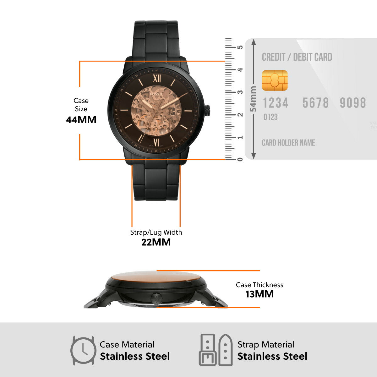フォッシル FOSSIL 腕時計 メンズ 自動巻き NEUTRA オートマティック ブラック ステンレススチールウォッチ ME3183