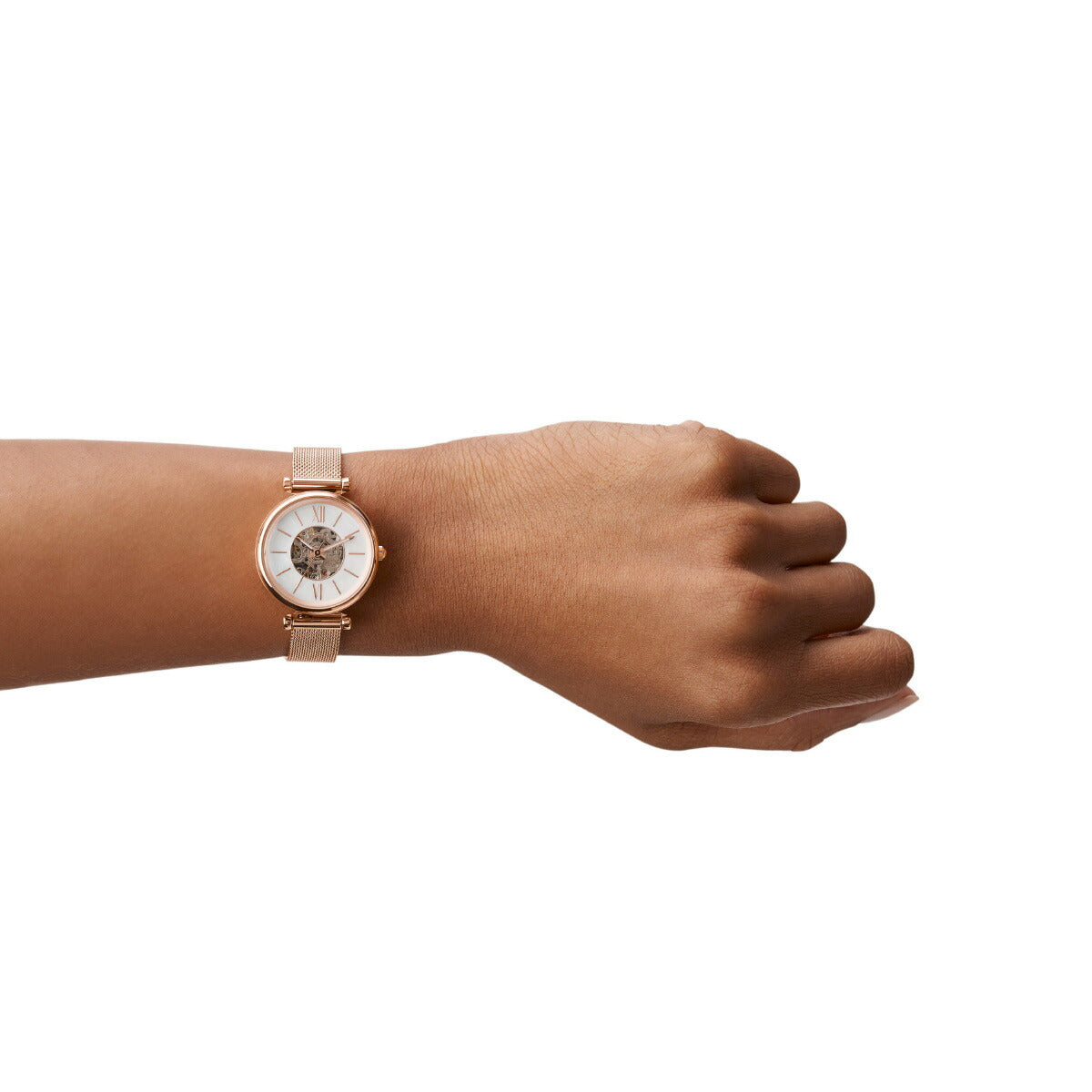 フォッシル FOSSIL 腕時計 レディース 自動巻き CARLIE MINI オートマティック ローズゴールドトーン ステンレススチールメッシュウォッチ ME3188