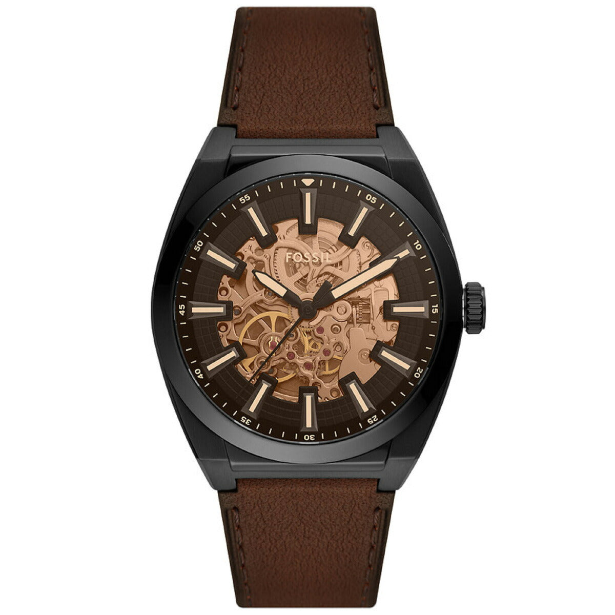 フォッシル FOSSIL 腕時計 メンズ 自動巻き EVERETT オートマティック ダークブラウン LiteHideレザーウォッチ ME3207