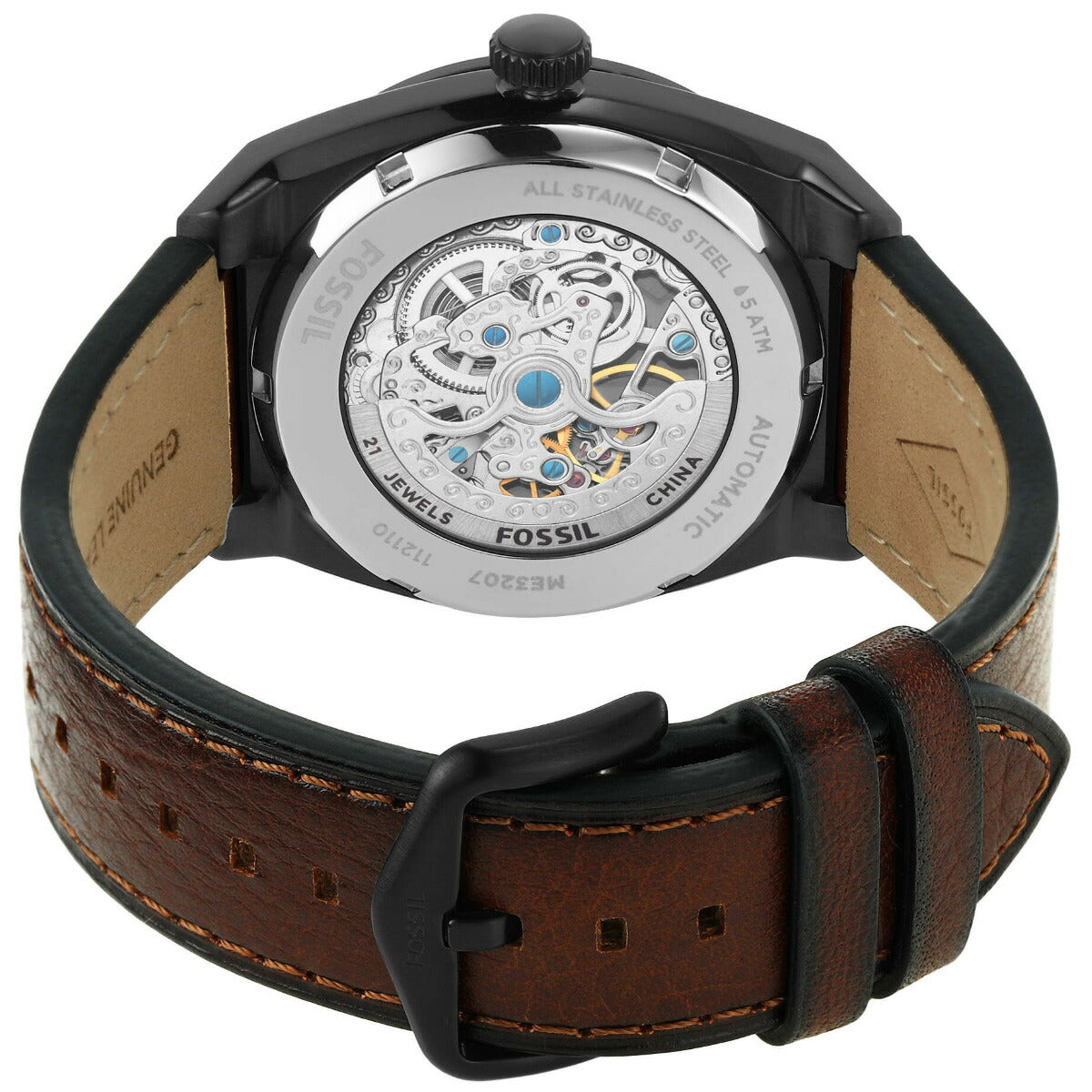 フォッシル FOSSIL 腕時計 メンズ 自動巻き EVERETT オートマティック ダークブラウン LiteHideレザーウォッチ ME3207