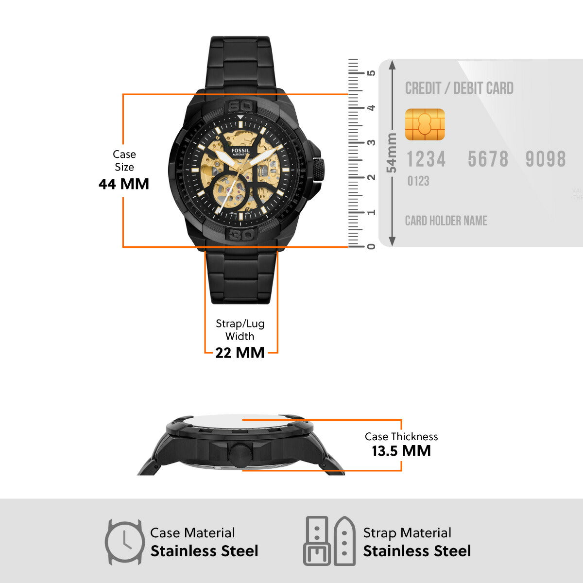 フォッシル FOSSIL 腕時計 メンズ 自動巻き BRONSON オートマティック ブラック ステンレススチールウォッチ ME3217