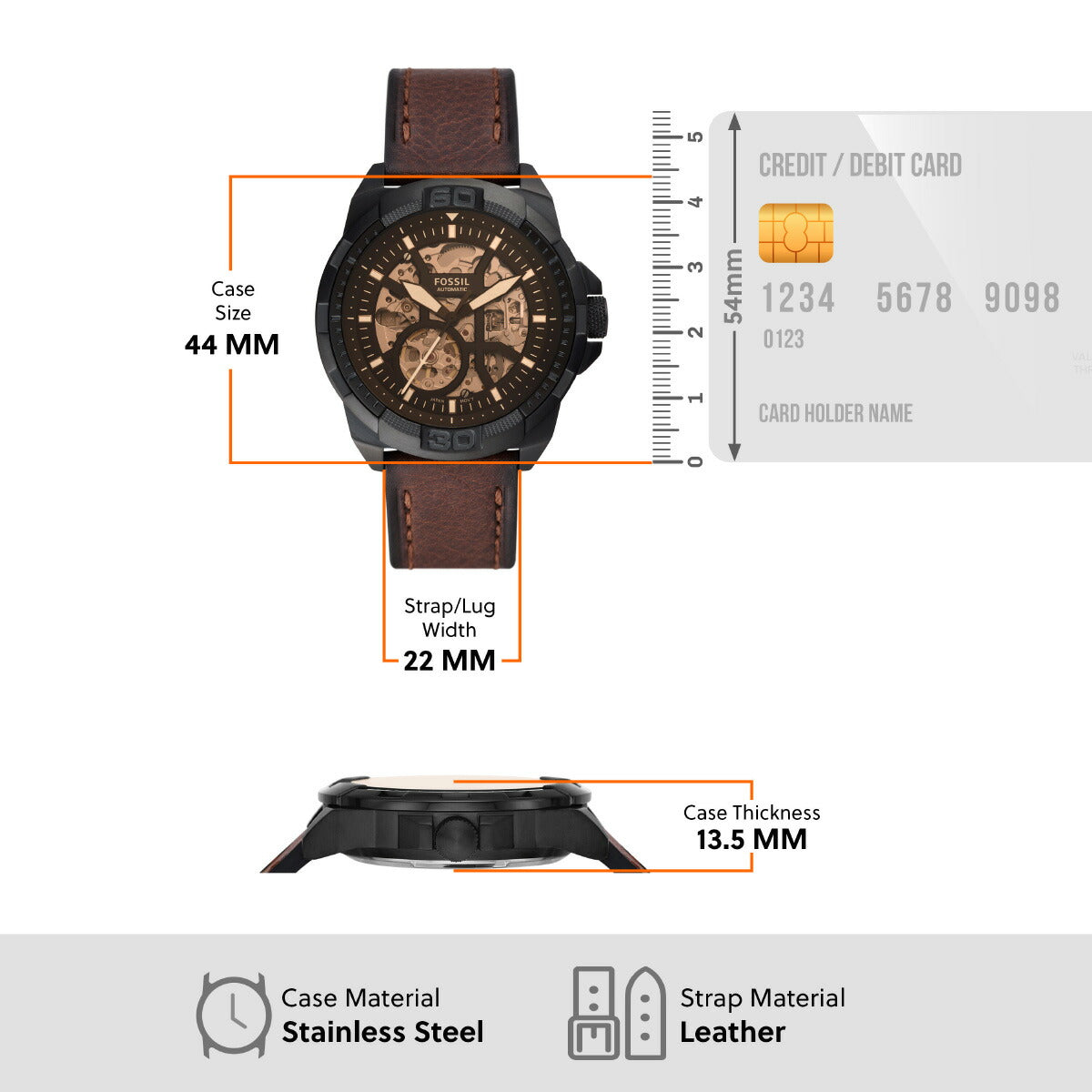 フォッシル FOSSIL 腕時計 メンズ 自動巻き BRONSON オートマティック ブラウン LiteHideレザーウォッチ ME3219