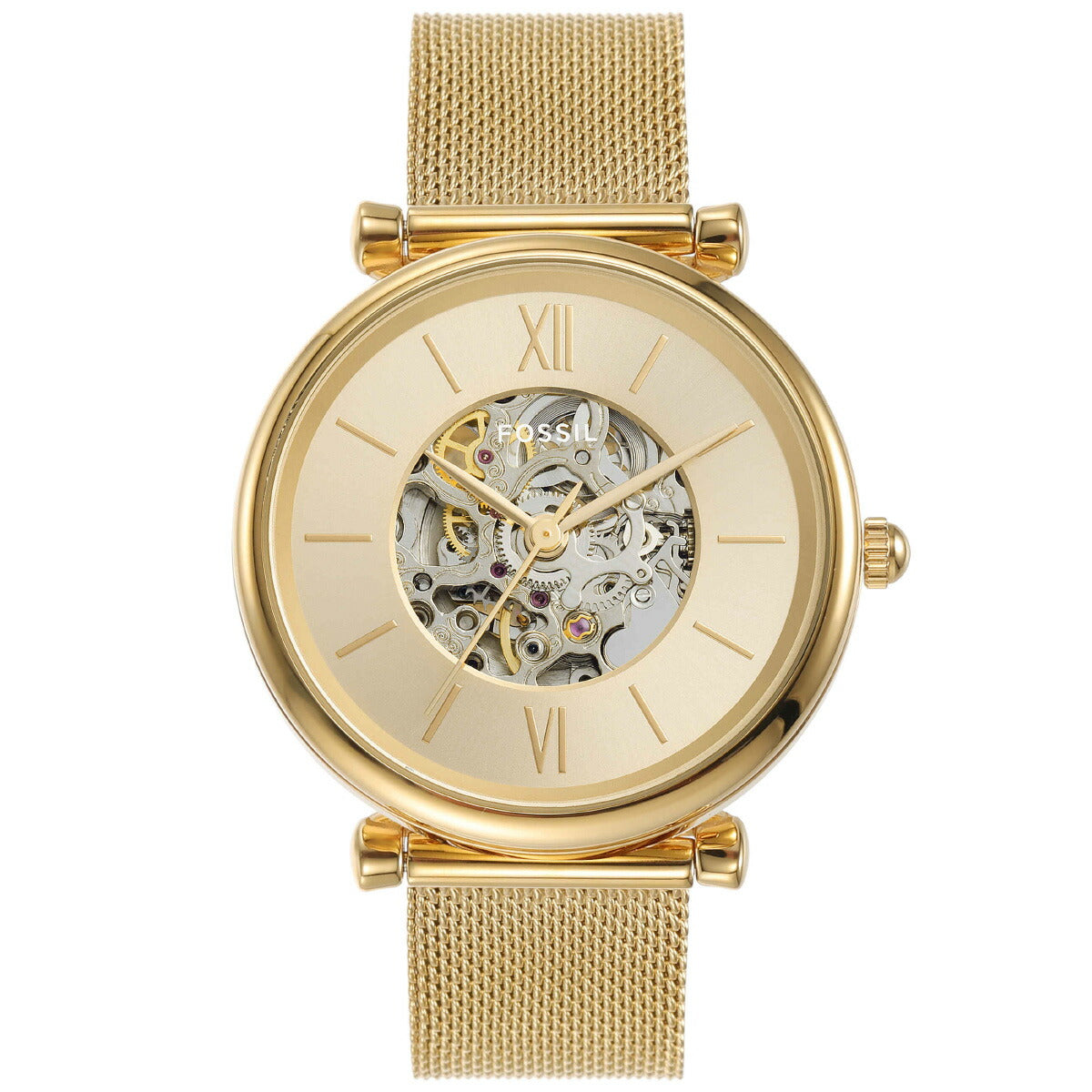 フォッシル FOSSIL 腕時計 レディース 自動巻き CARLIE オートマティック ゴールドトーン ステンレススチールウォッチ メッシュウォッチ ME3250