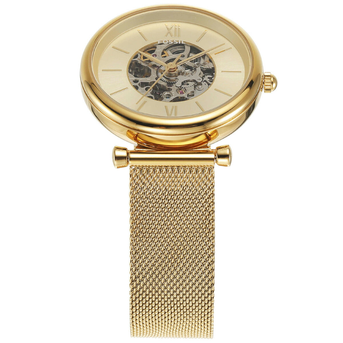 フォッシル FOSSIL 腕時計 レディース 自動巻き CARLIE オートマティック ゴールドトーン ステンレススチールウォッチ メッシュウォッチ ME3250